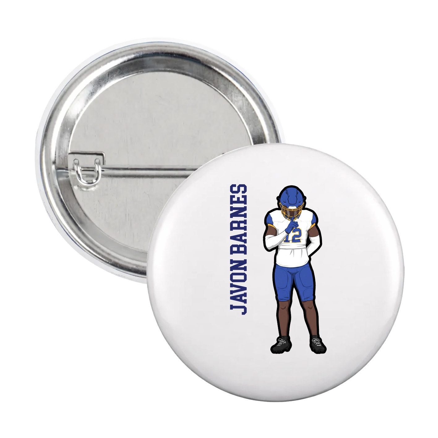 Game Day Button — Name Vertical in White