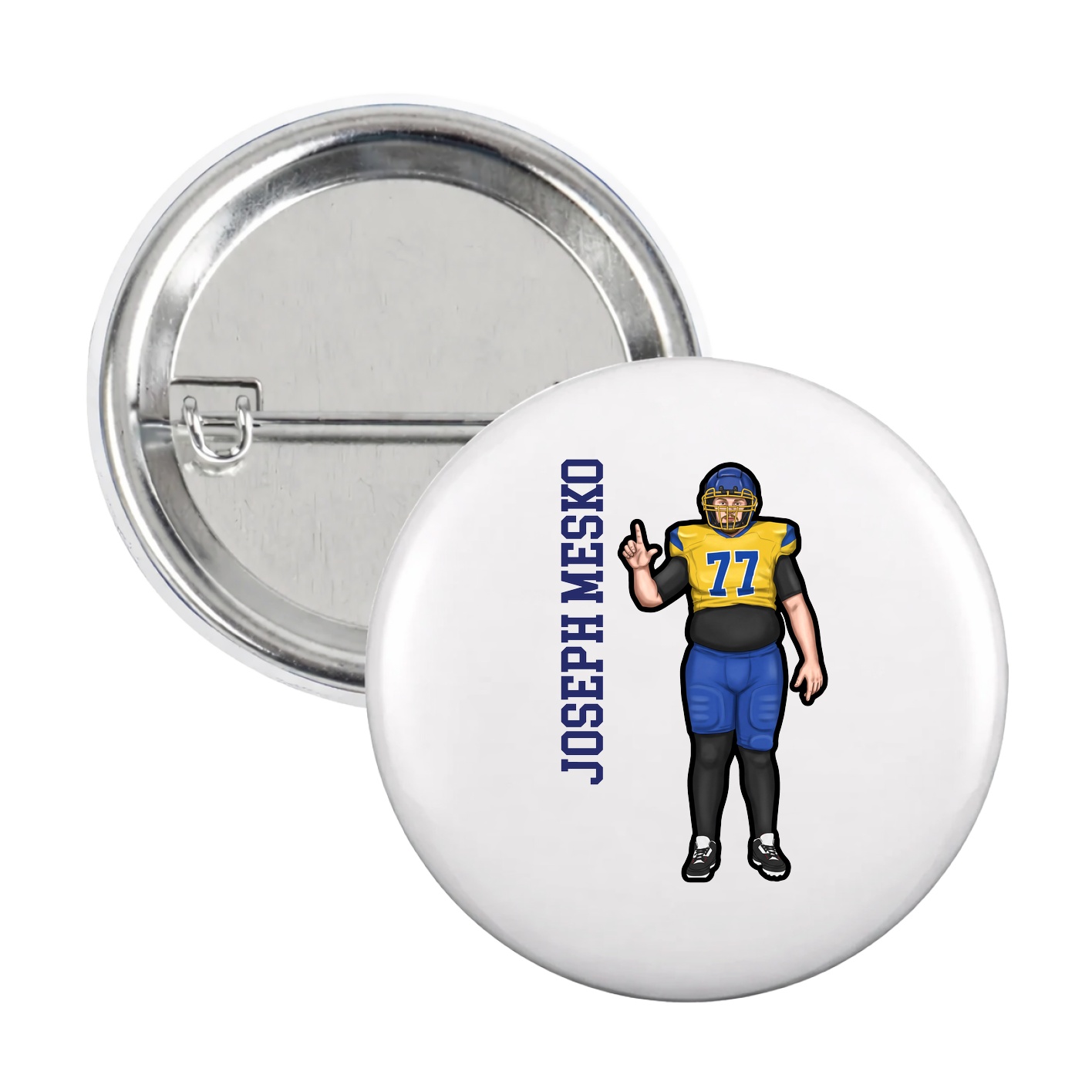 Game Day Button — Name Vertical in White