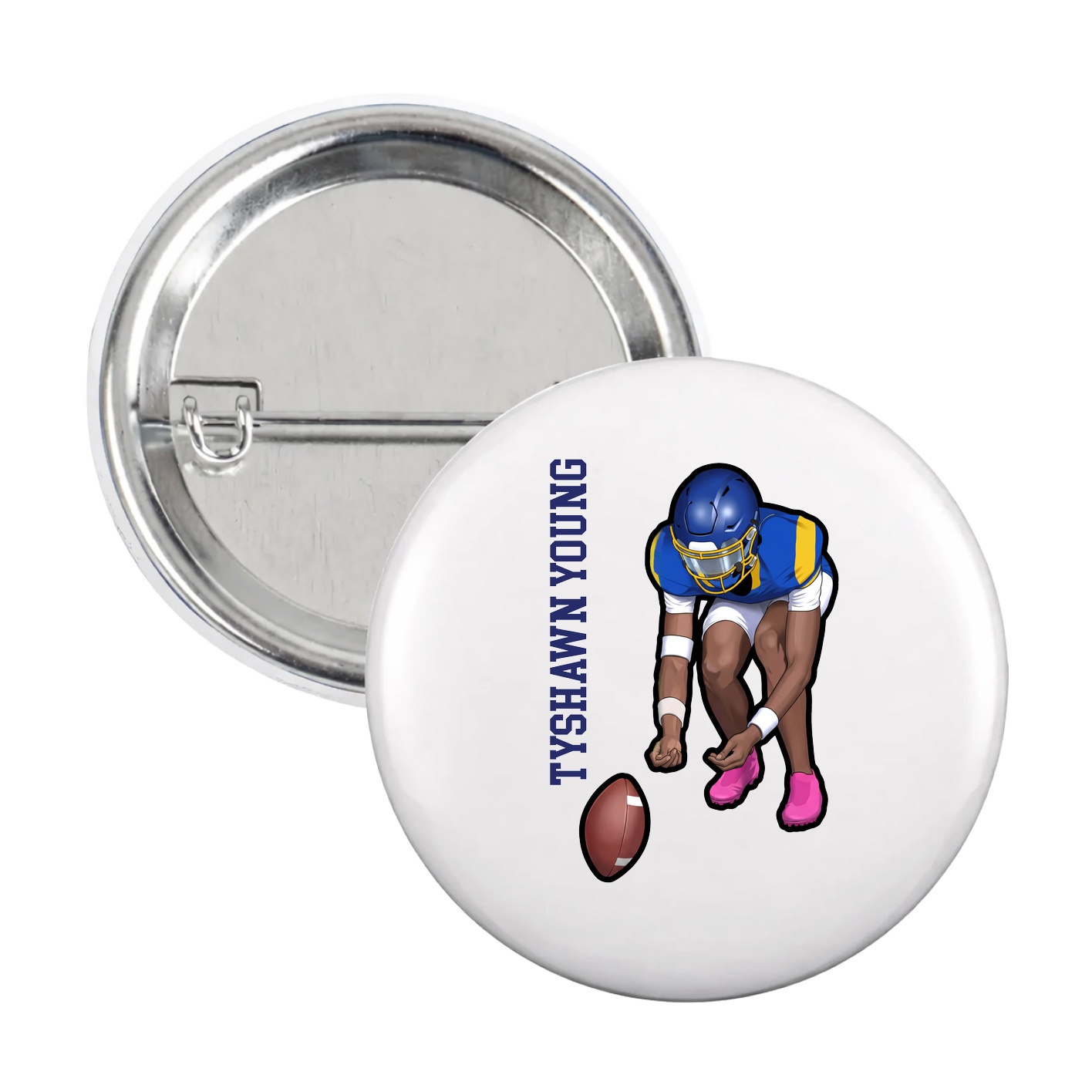 Game Day Button — Name Vertical in White