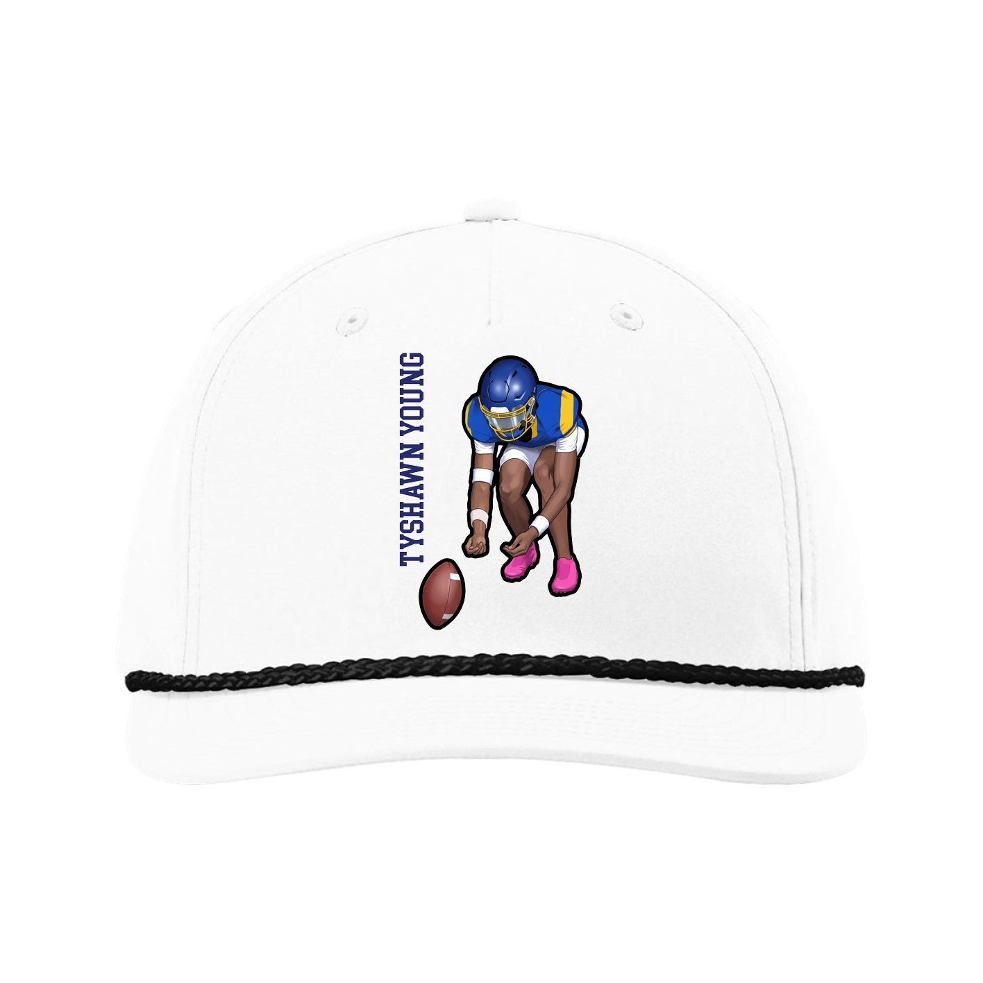 Five-Panel Classic Rope Cap — Name Vertical in White