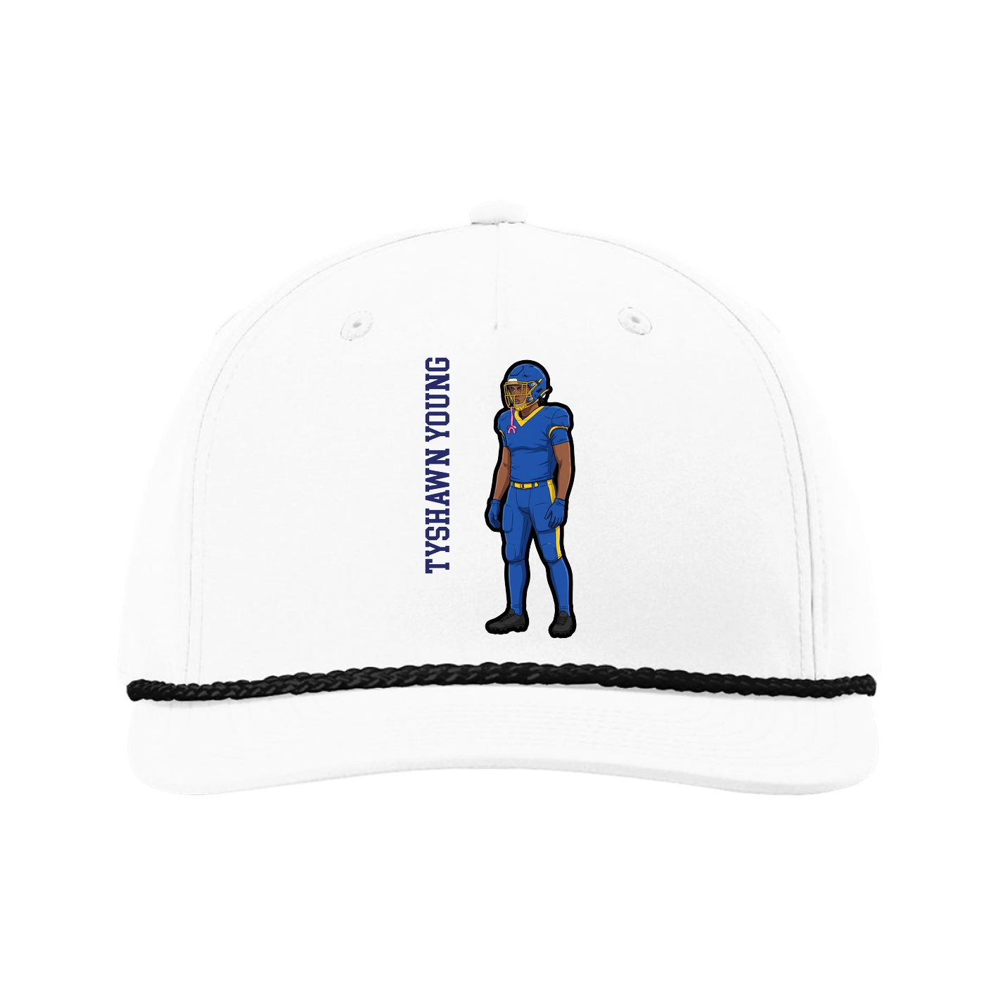 Five-Panel Classic Rope Cap — Name Vertical in White