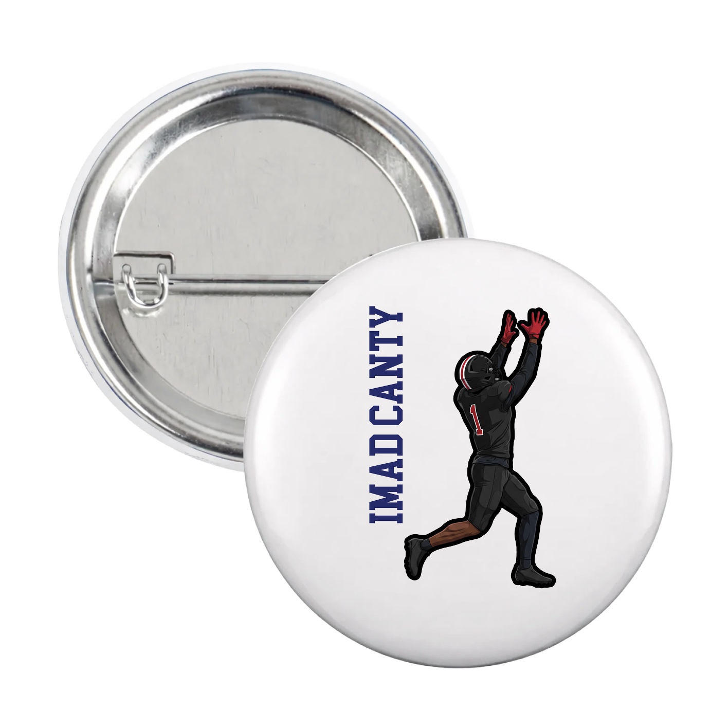 Game Day Button — Name Vertical in White