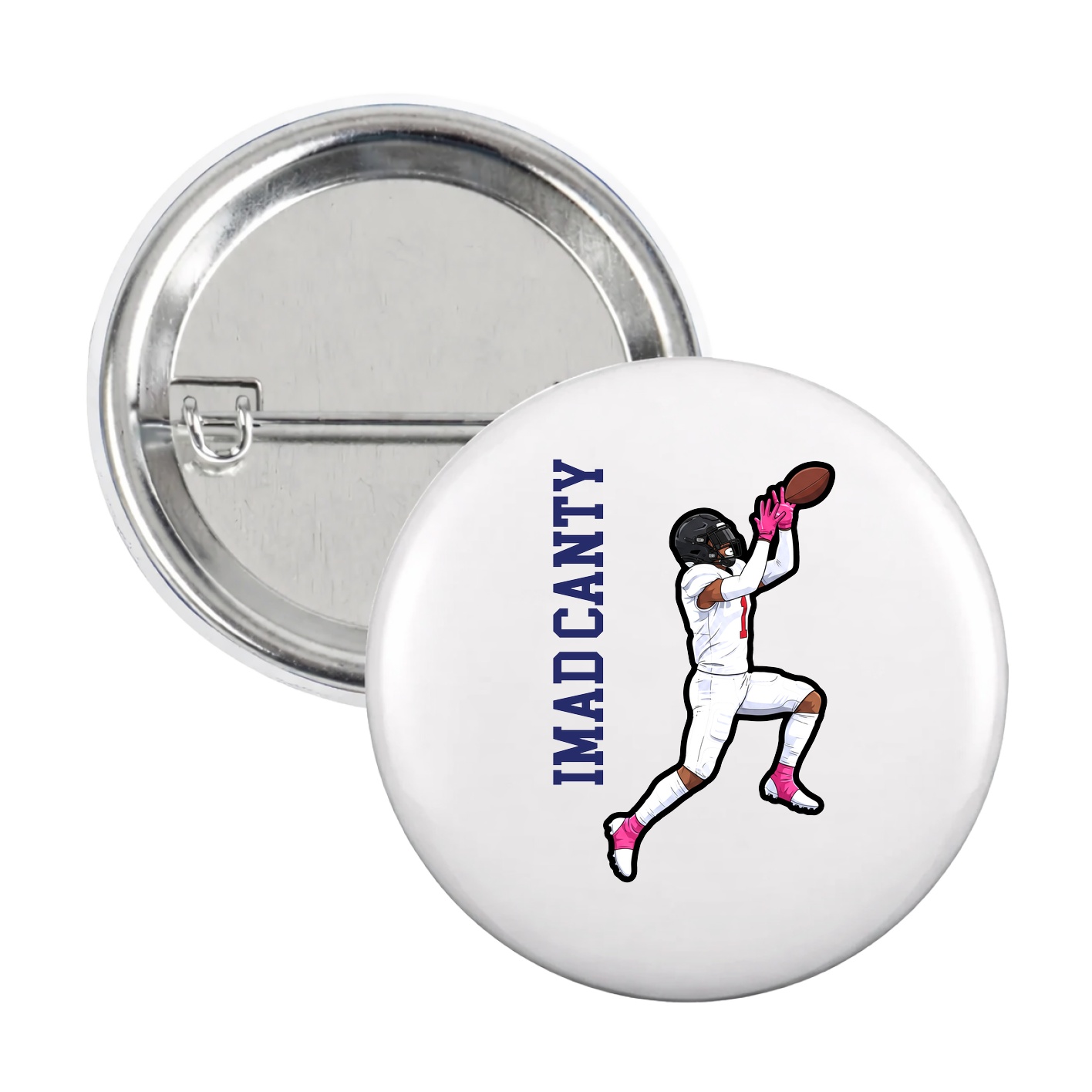 Game Day Button — Name Vertical in White