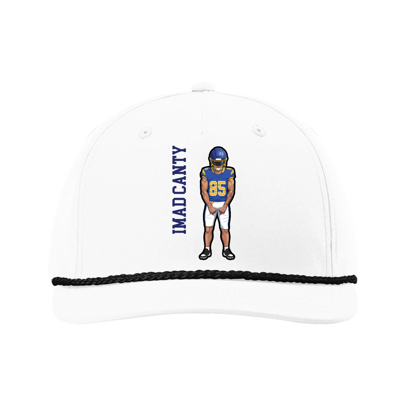 Five-Panel Classic Rope Cap — Name Vertical in White