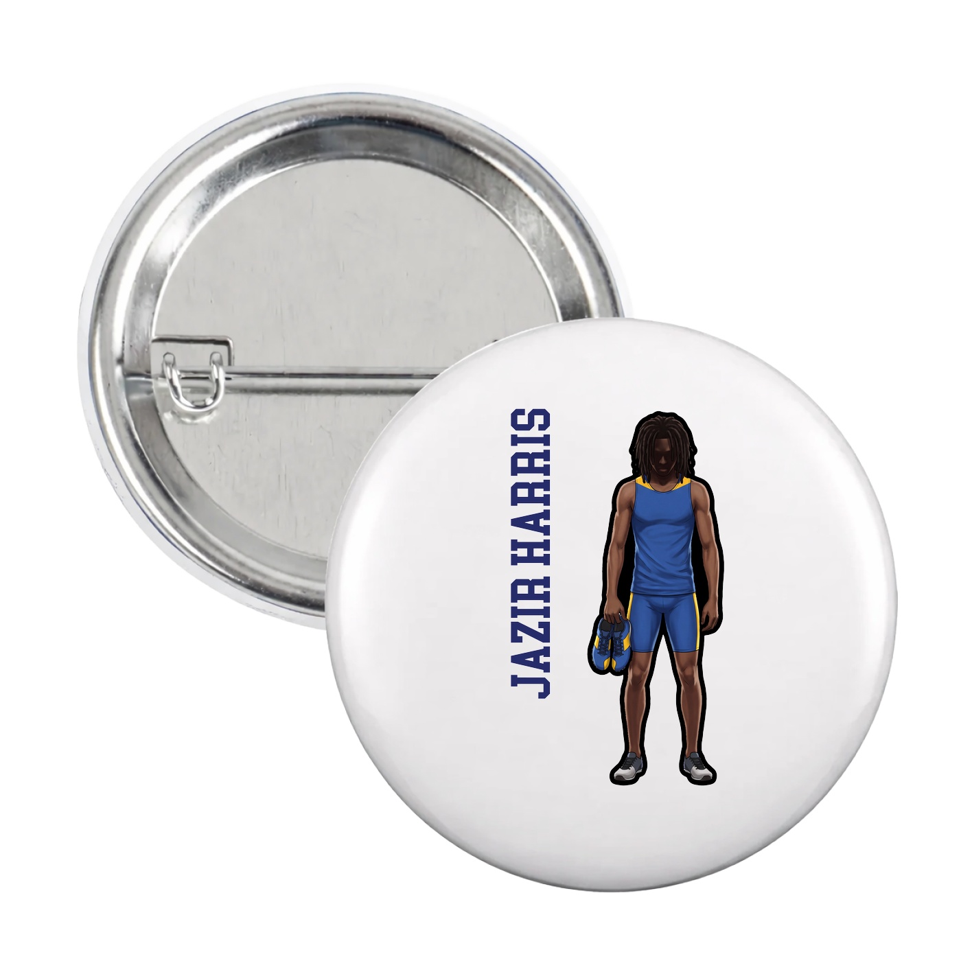 Game Day Button — Name Vertical in White