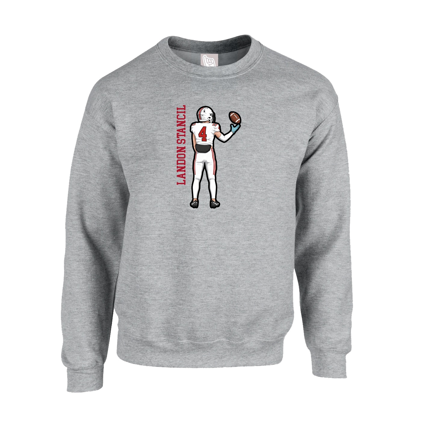 Fleece Crew — Name Vertical in Grey