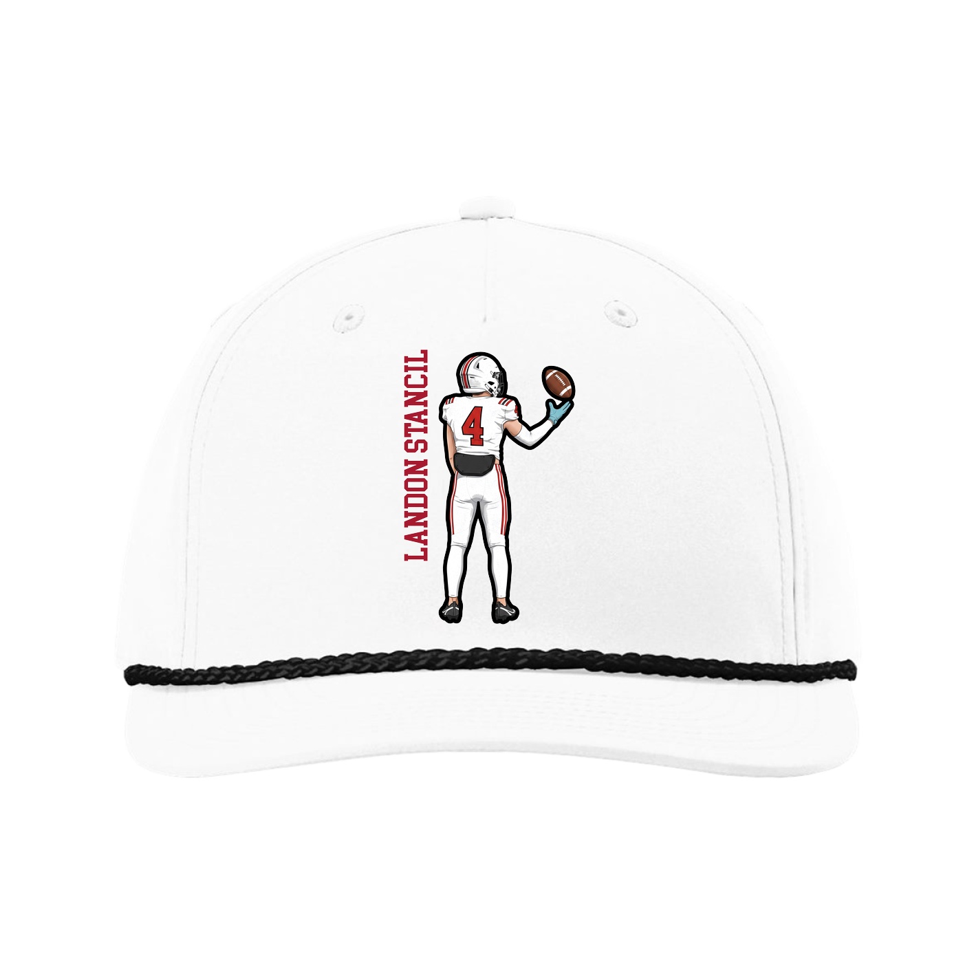 Five-Panel Classic Rope Cap — Name Vertical in White