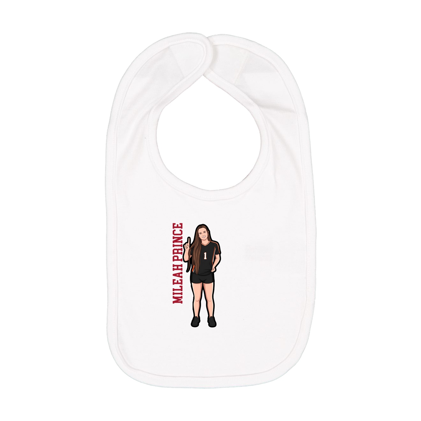 Infant Bib — Name Vertical in White