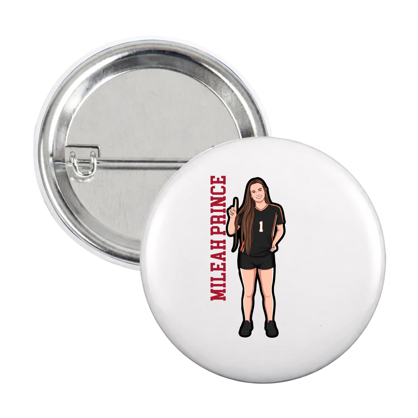 Game Day Button — Name Vertical in White