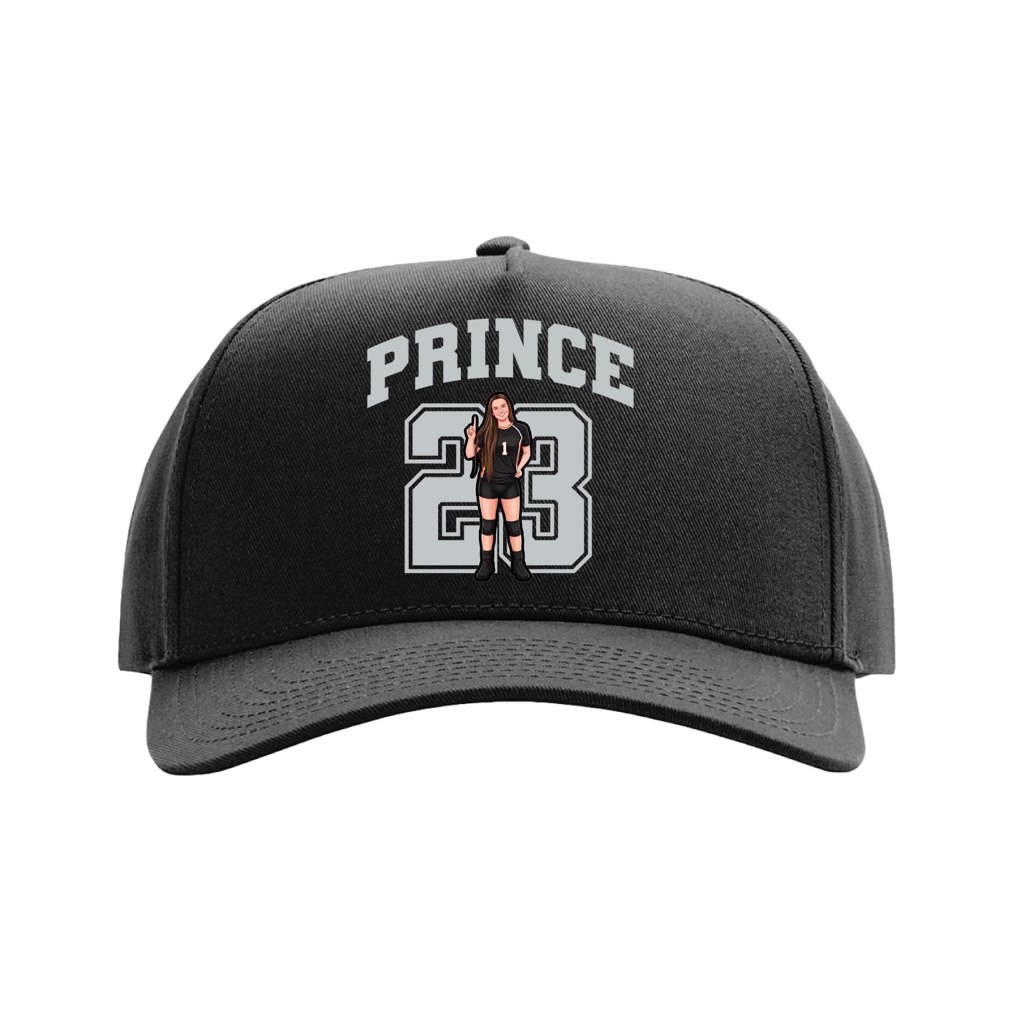Full Fabric Five-Panel Champ Cap — Number in Black