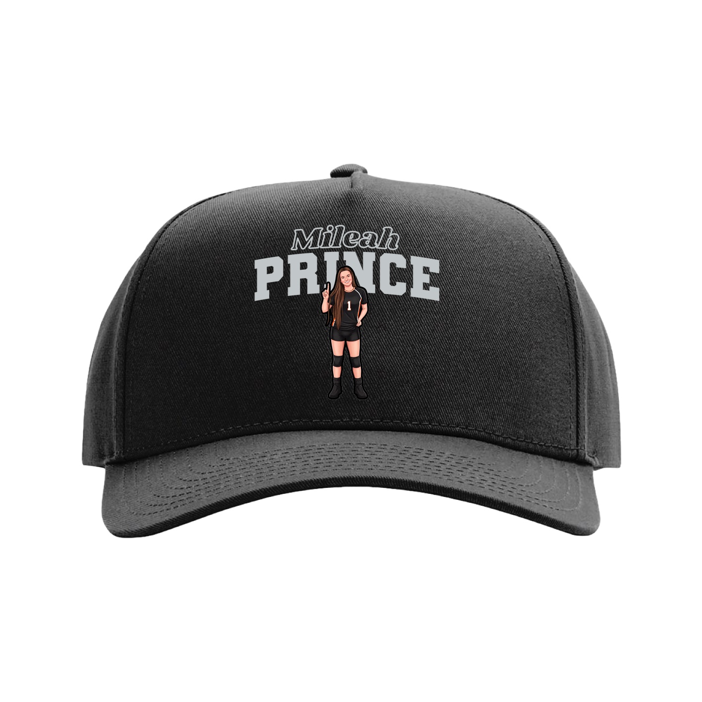 Full Fabric Five-Panel Champ Cap — Name Arch in Black