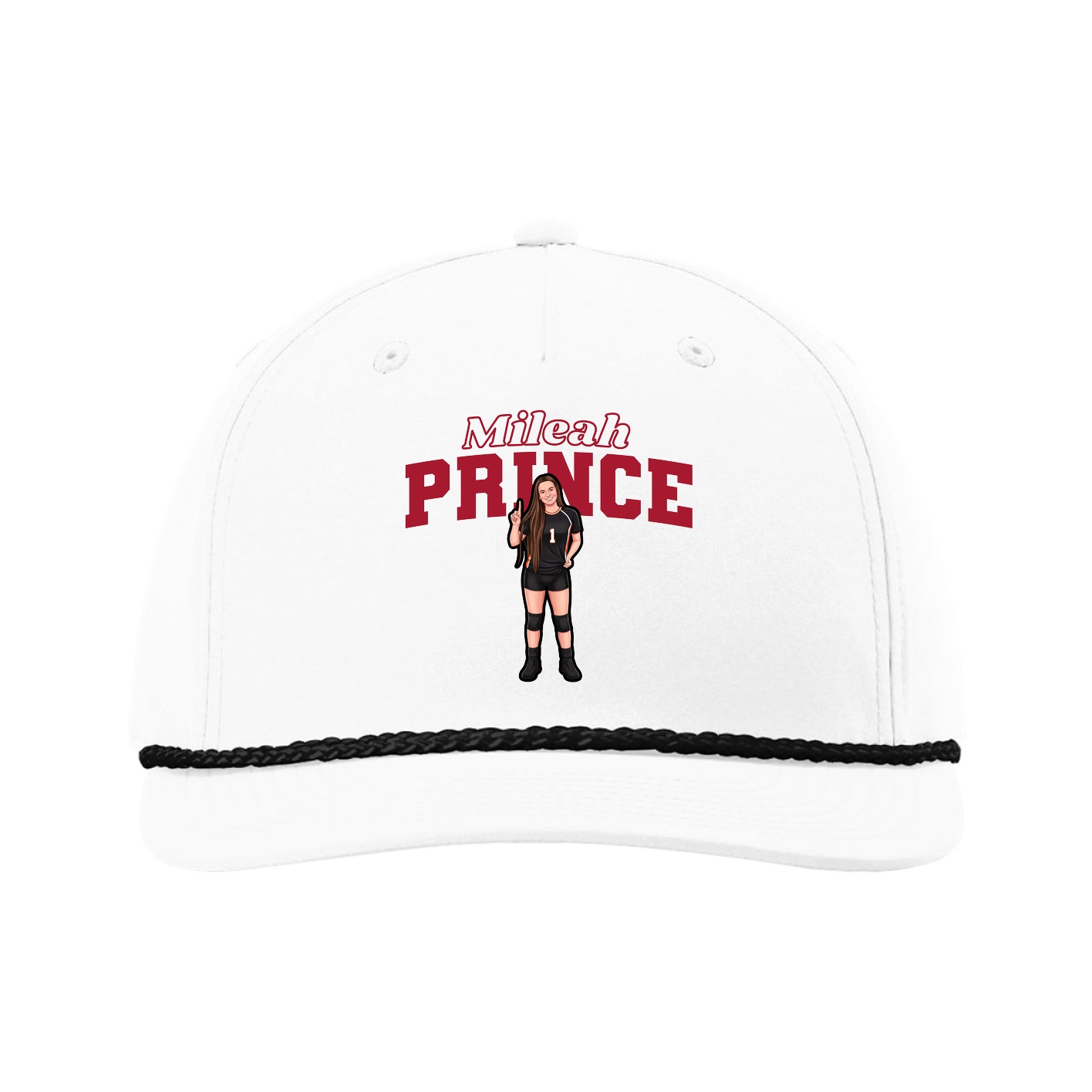 Five-Panel Classic Rope Cap — Name Arch in White