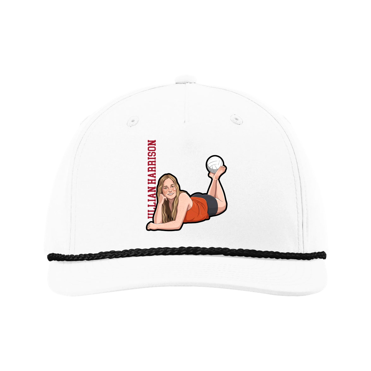 Five-Panel Classic Rope Cap — Name Vertical in White