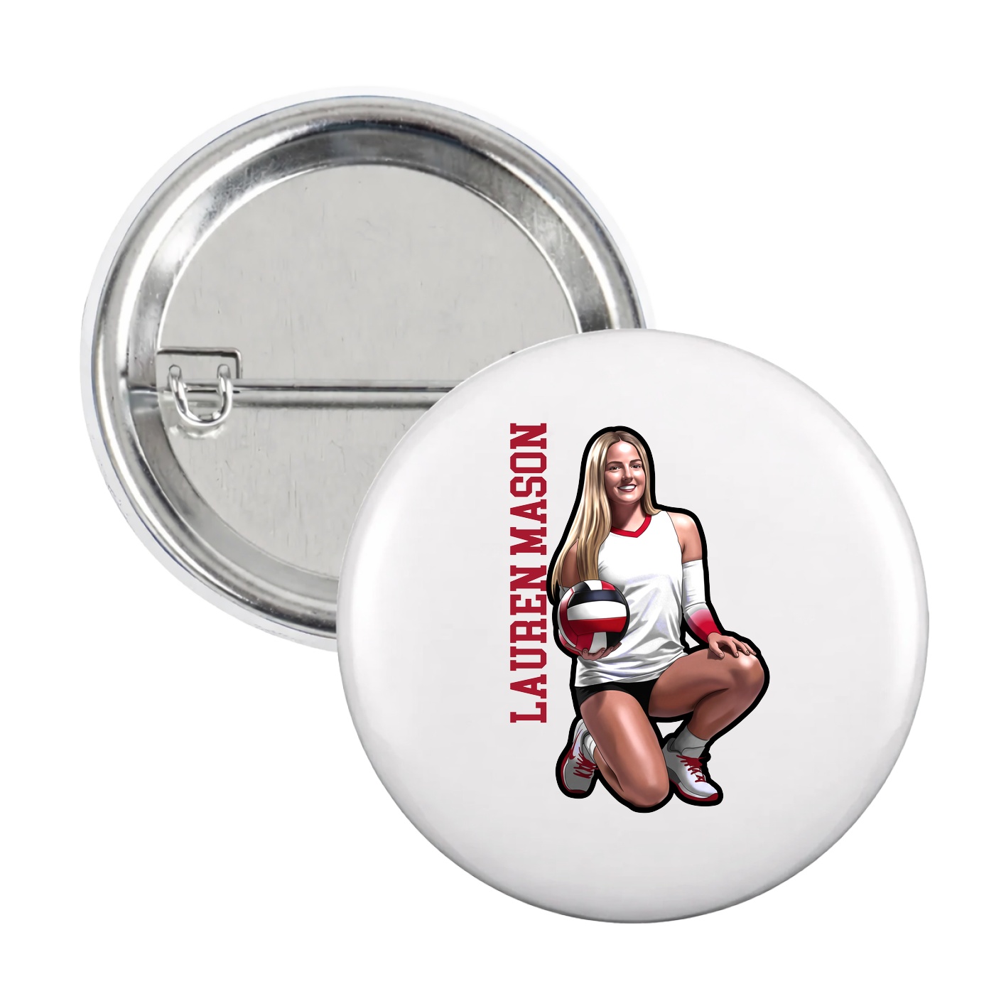 Game Day Button — Name Vertical in White