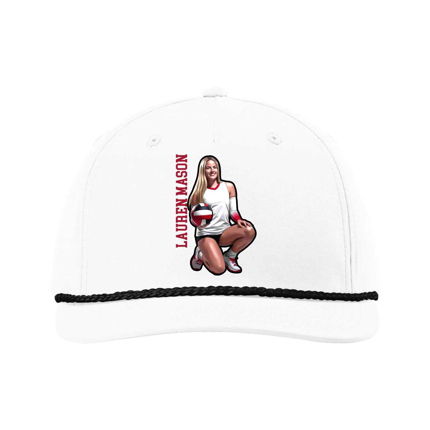 Five-Panel Classic Rope Cap — Name Vertical in White