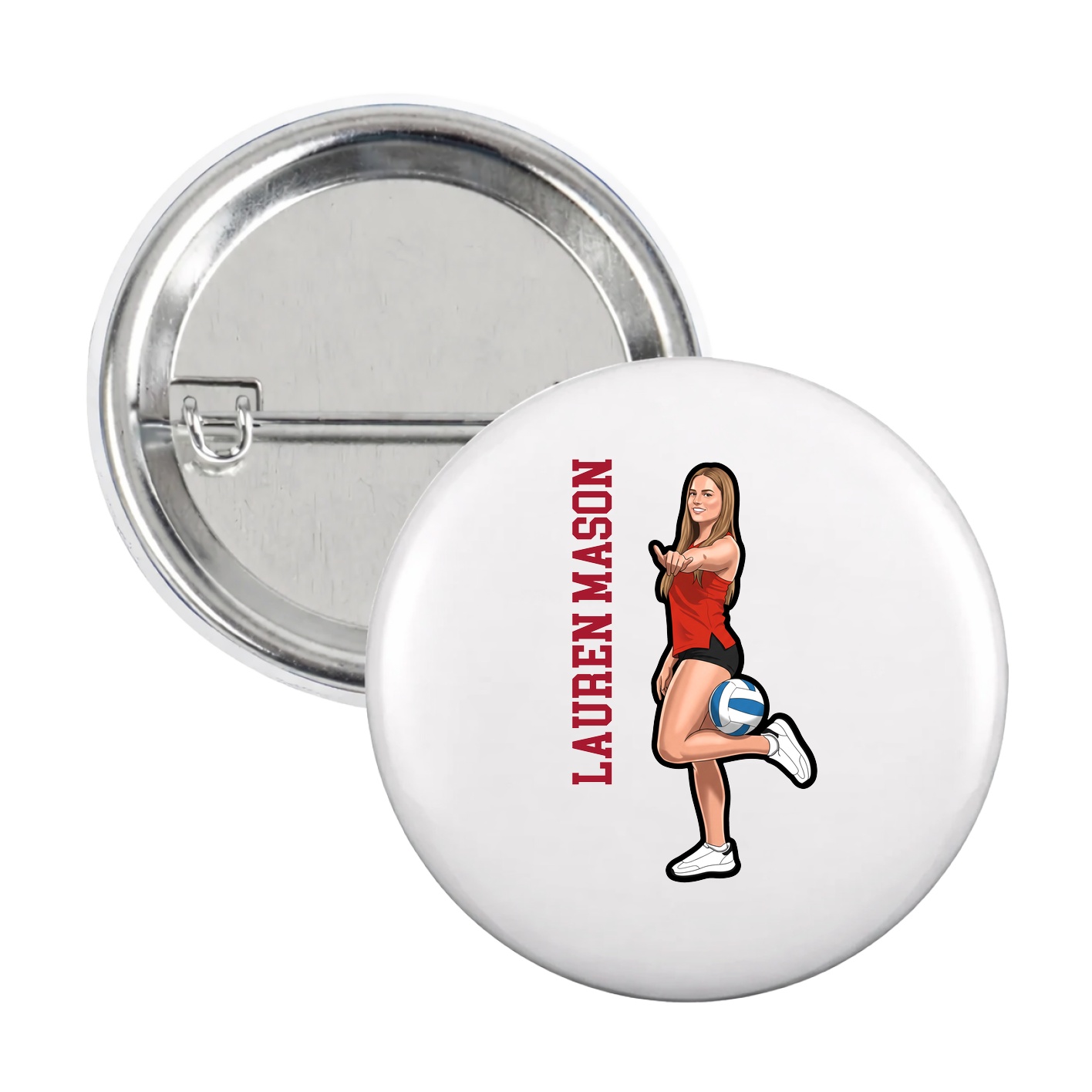 Game Day Button — Name Vertical in White