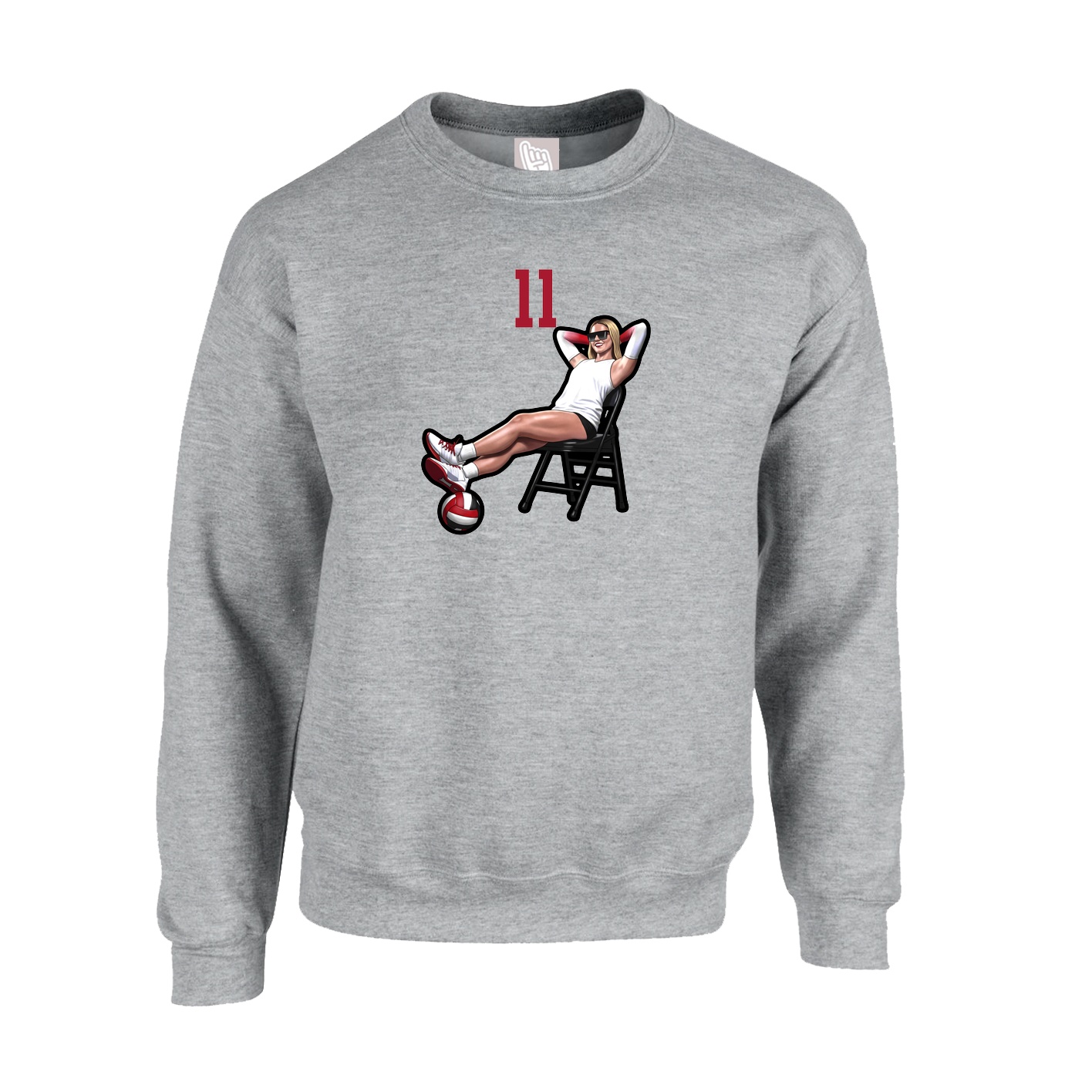 Fleece Crew — Number Top in Grey