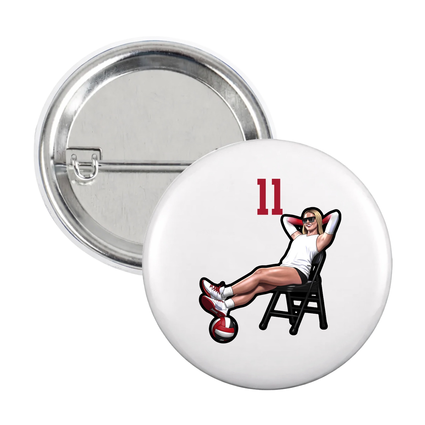 Game Day Button — Number Top in White
