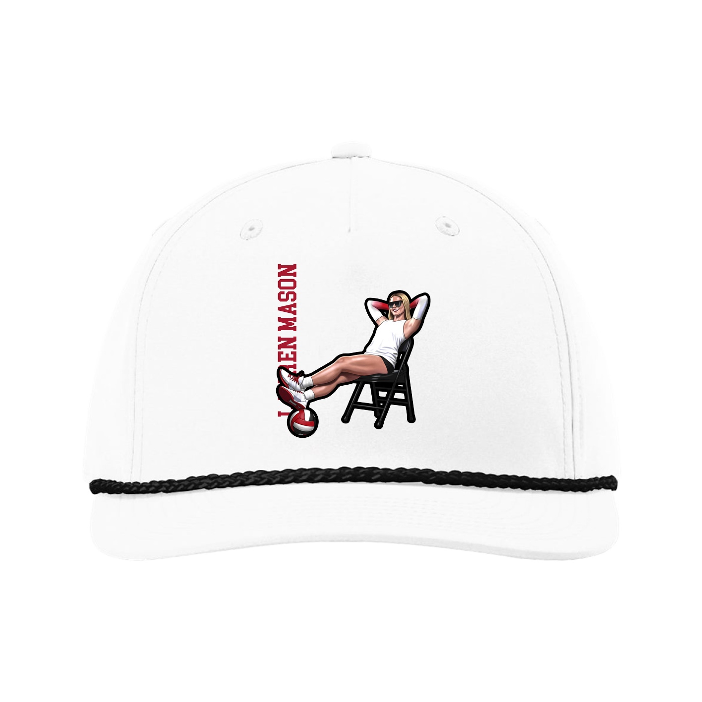 Five-Panel Classic Rope Cap — Name Vertical in White