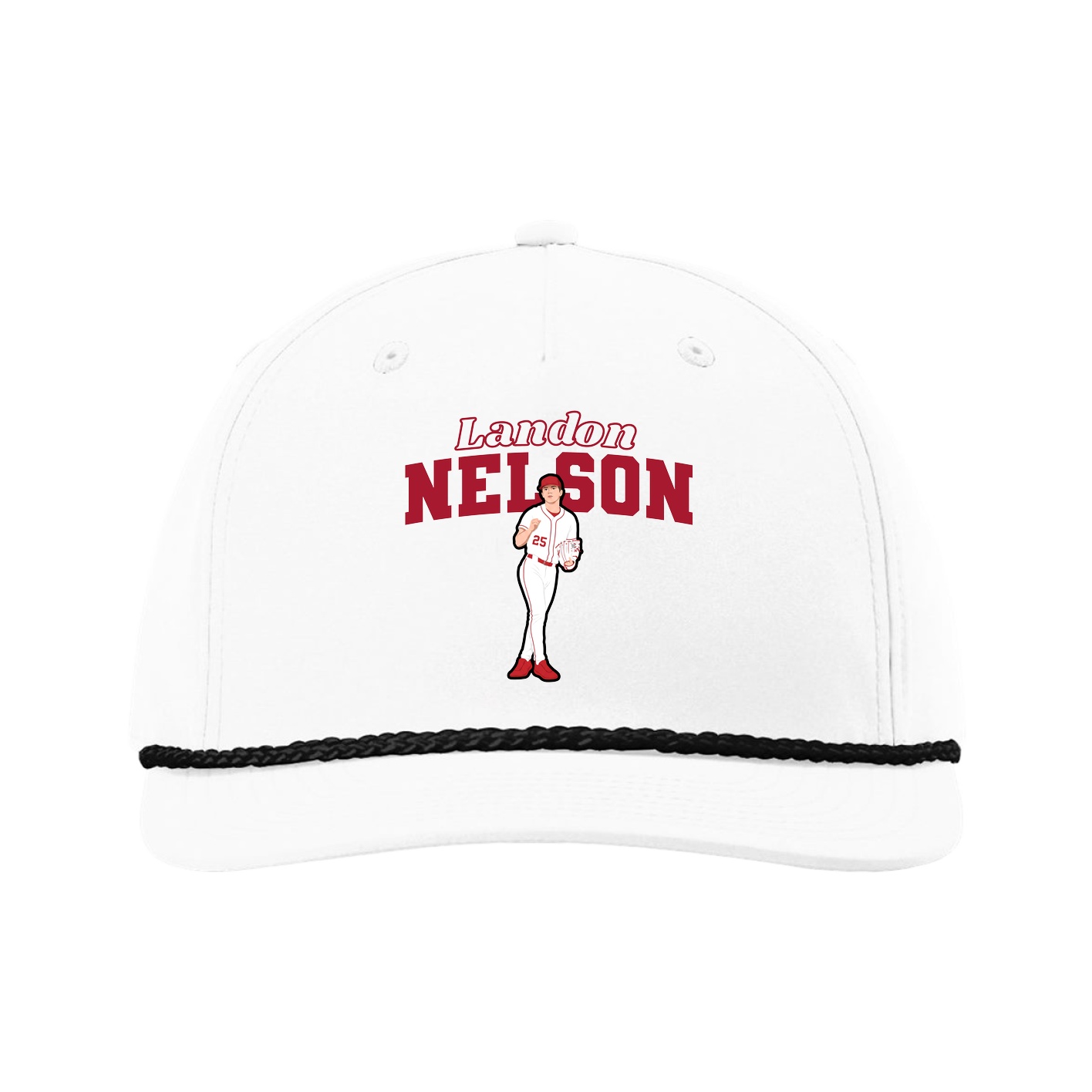 Five-Panel Classic Rope Cap — Name Arch in White