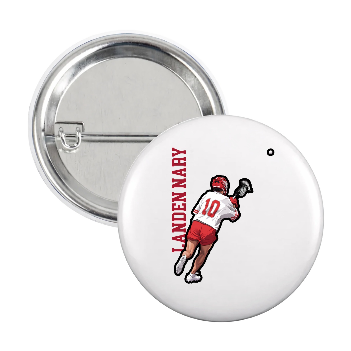 Game Day Button — Name Vertical in White