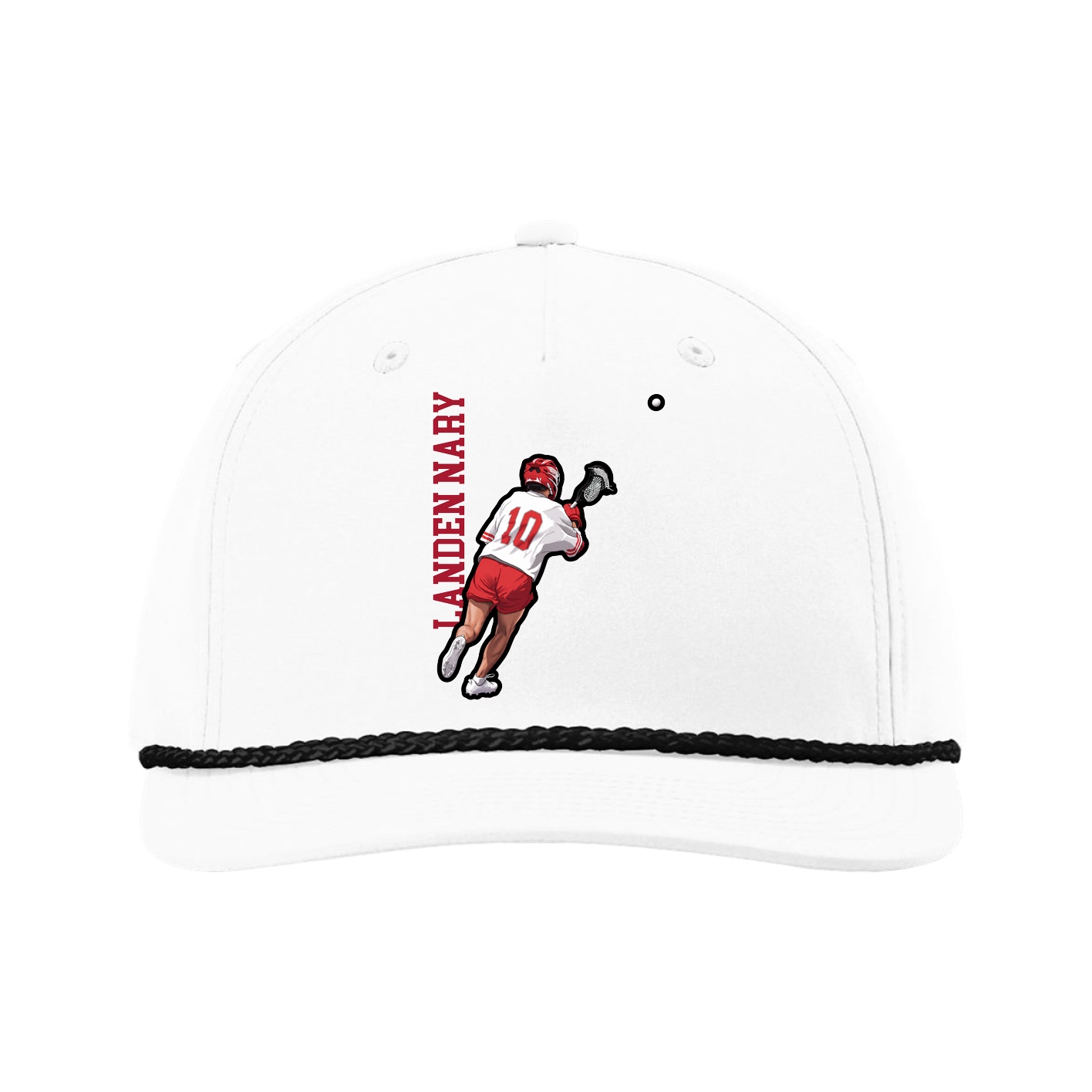 Five-Panel Classic Rope Cap — Name Vertical in White