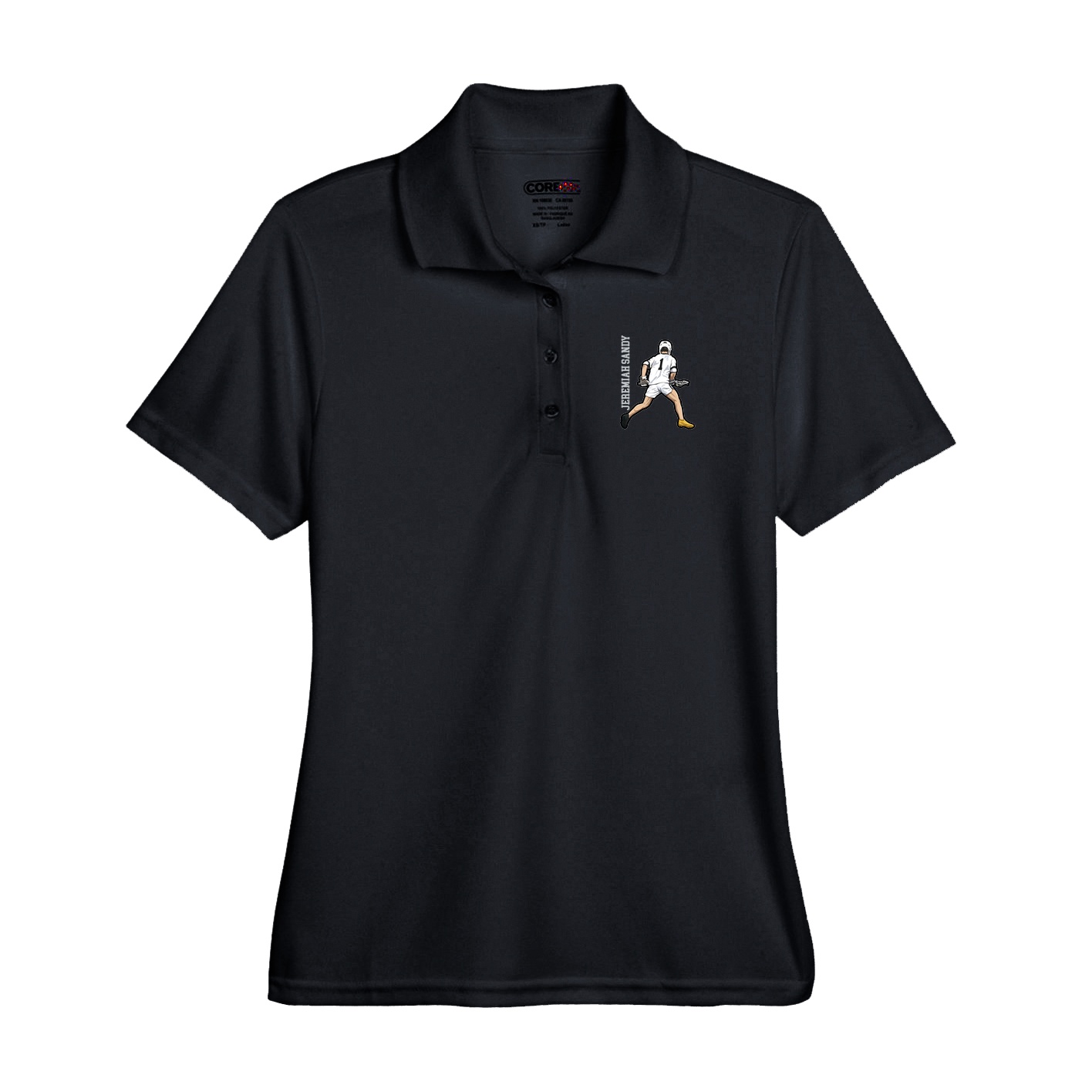Performance Polo — Name Vertical in Black