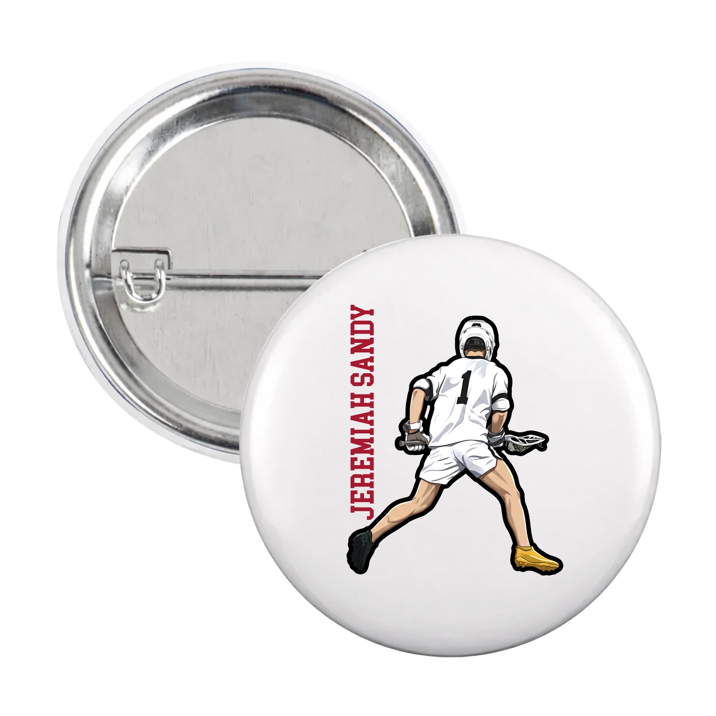 Game Day Button — Name Vertical in White