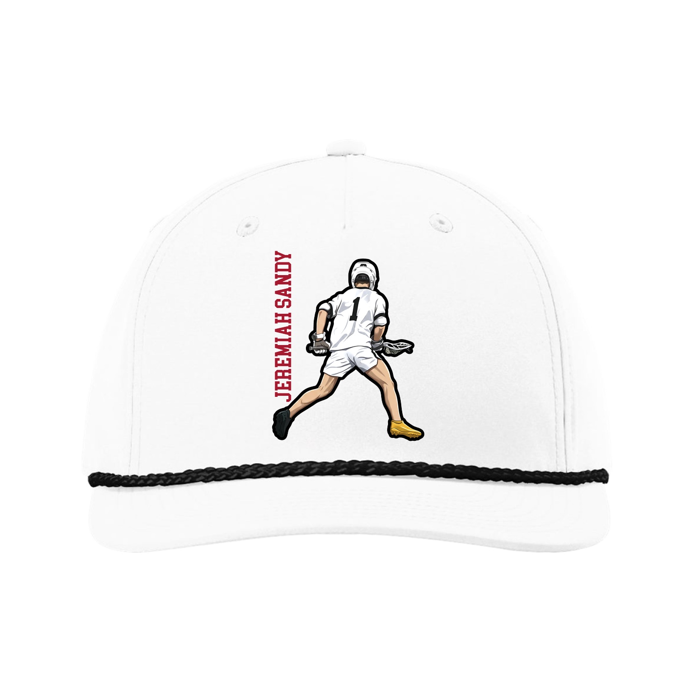 Five-Panel Classic Rope Cap — Name Vertical in White