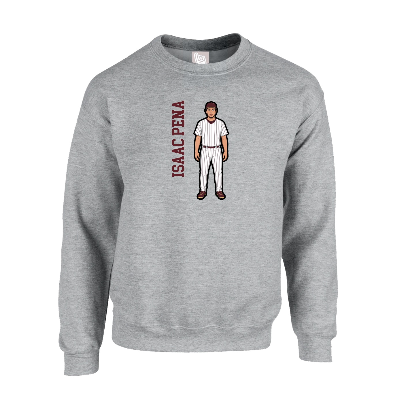 Fleece Crew — Name Vertical in Grey