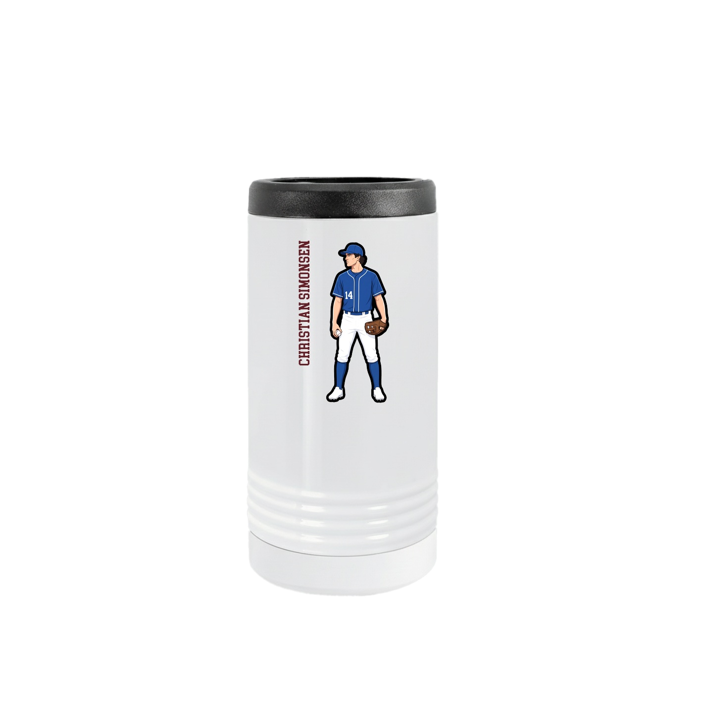 Slim Beverage Holder — Name Vertical in White