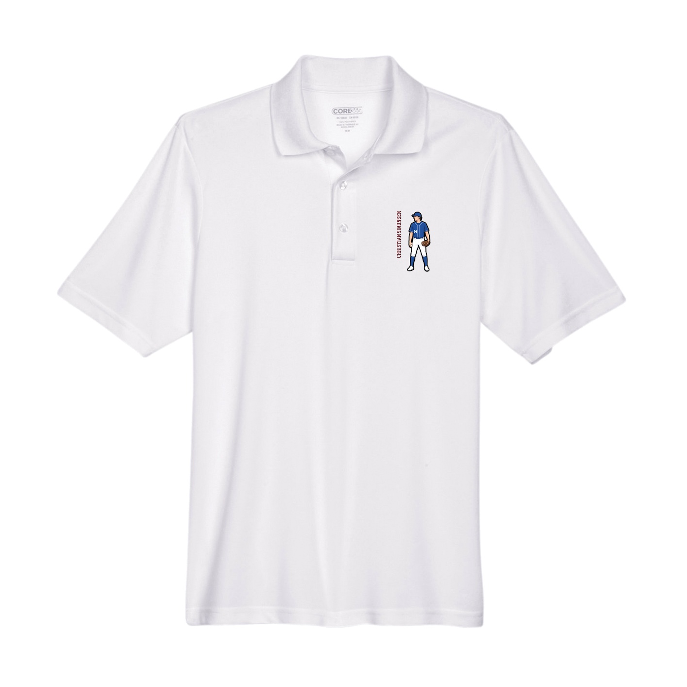 Performance Polo — Name Vertical in White
