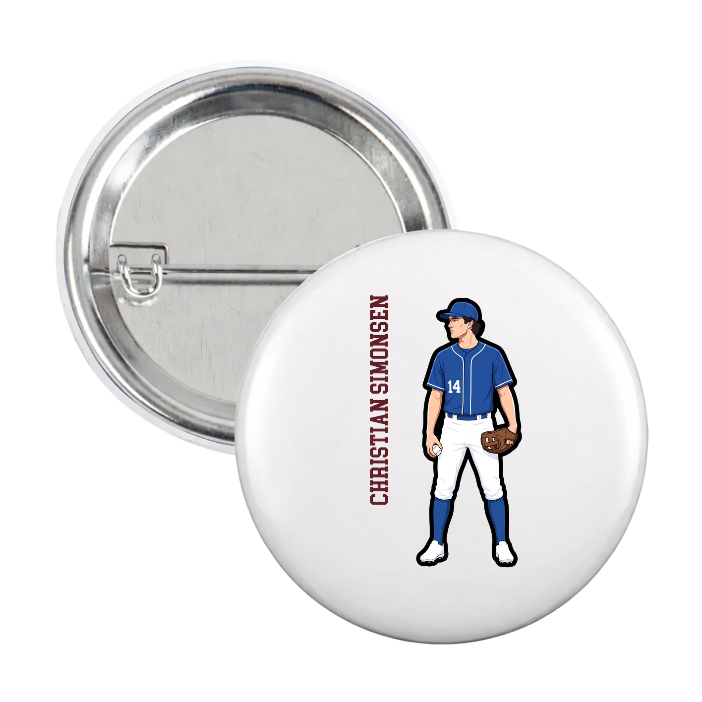 Game Day Button — Name Vertical in White