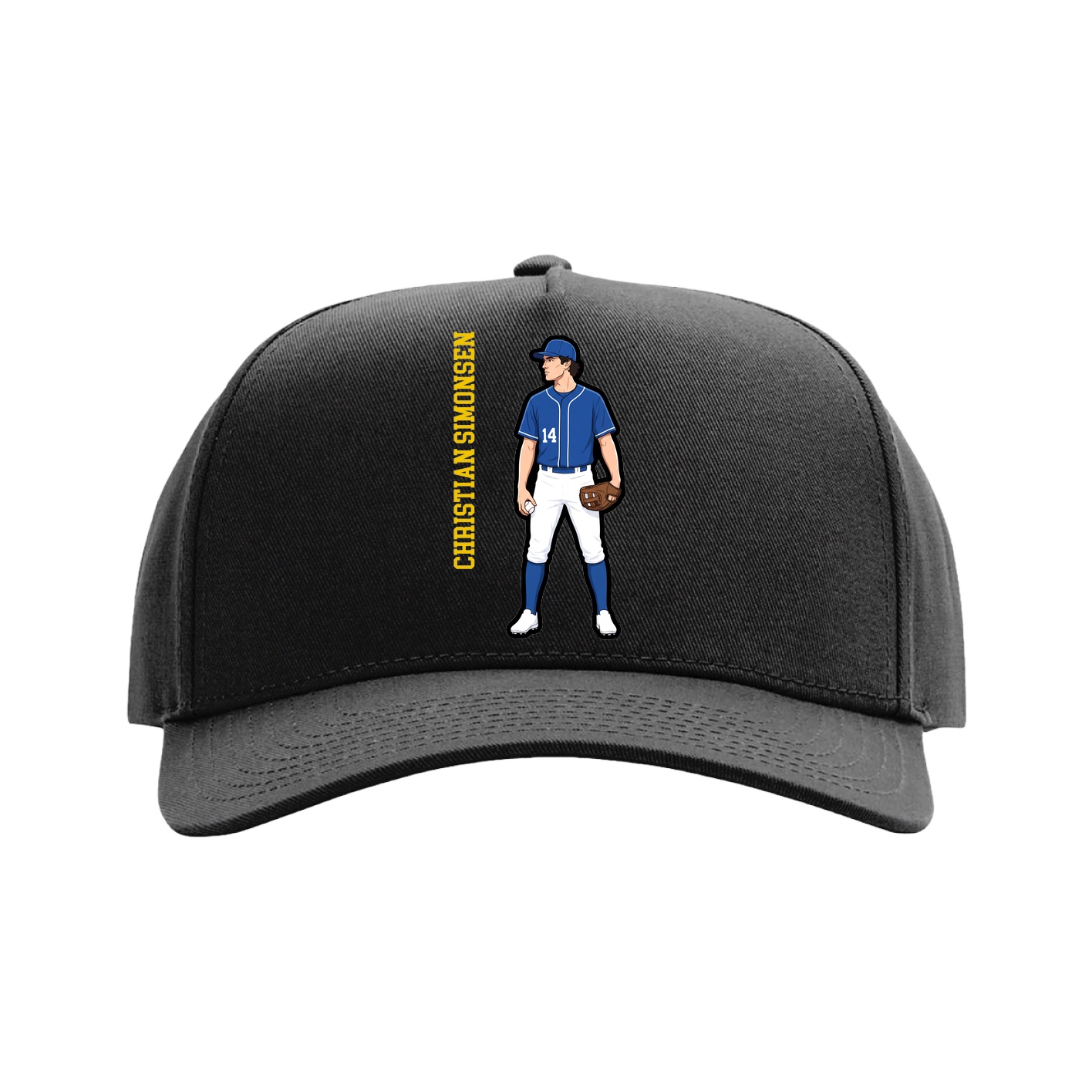 Full Fabric Five-Panel Champ Cap — Name Vertical in Black