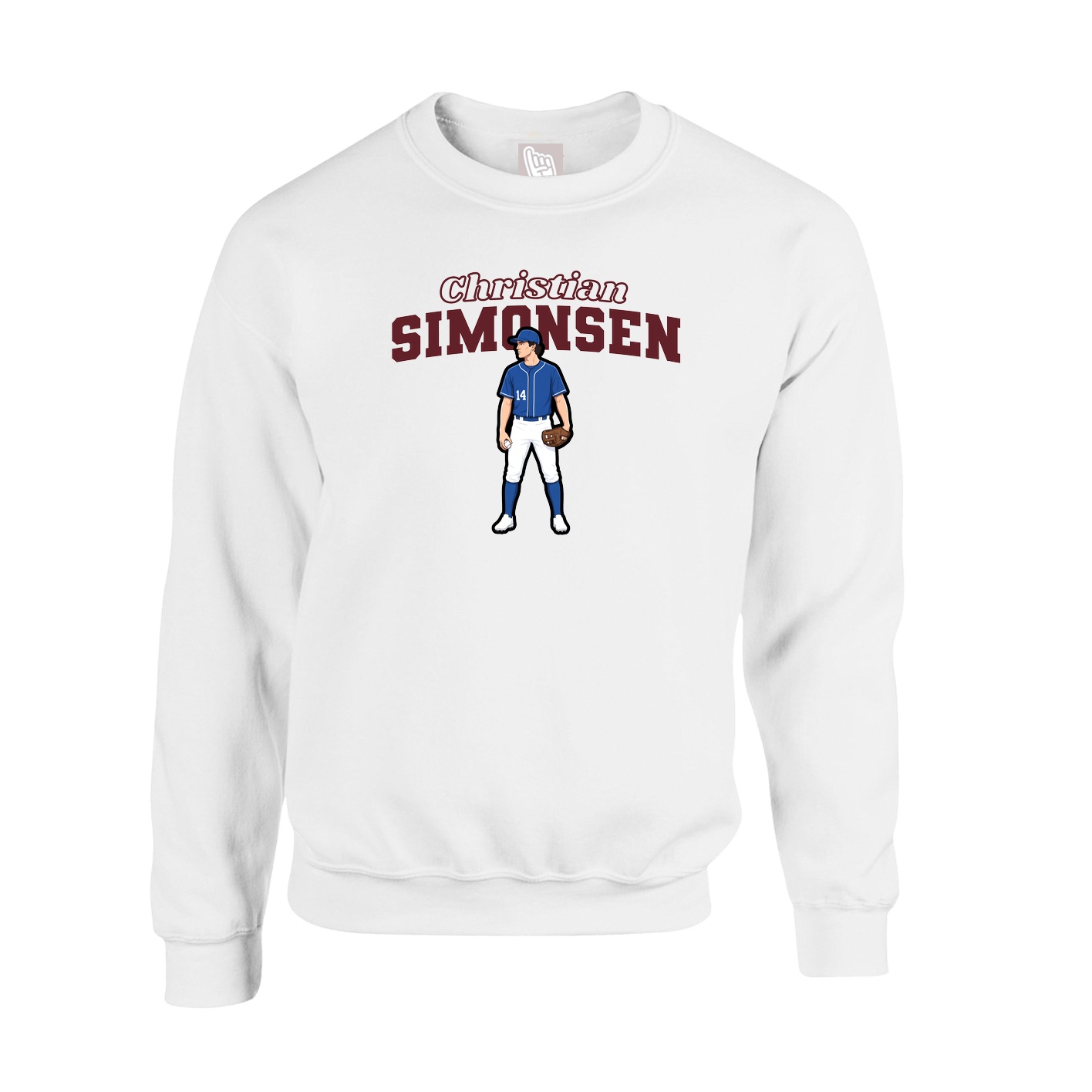 Fleece Crew — Name Arch in White