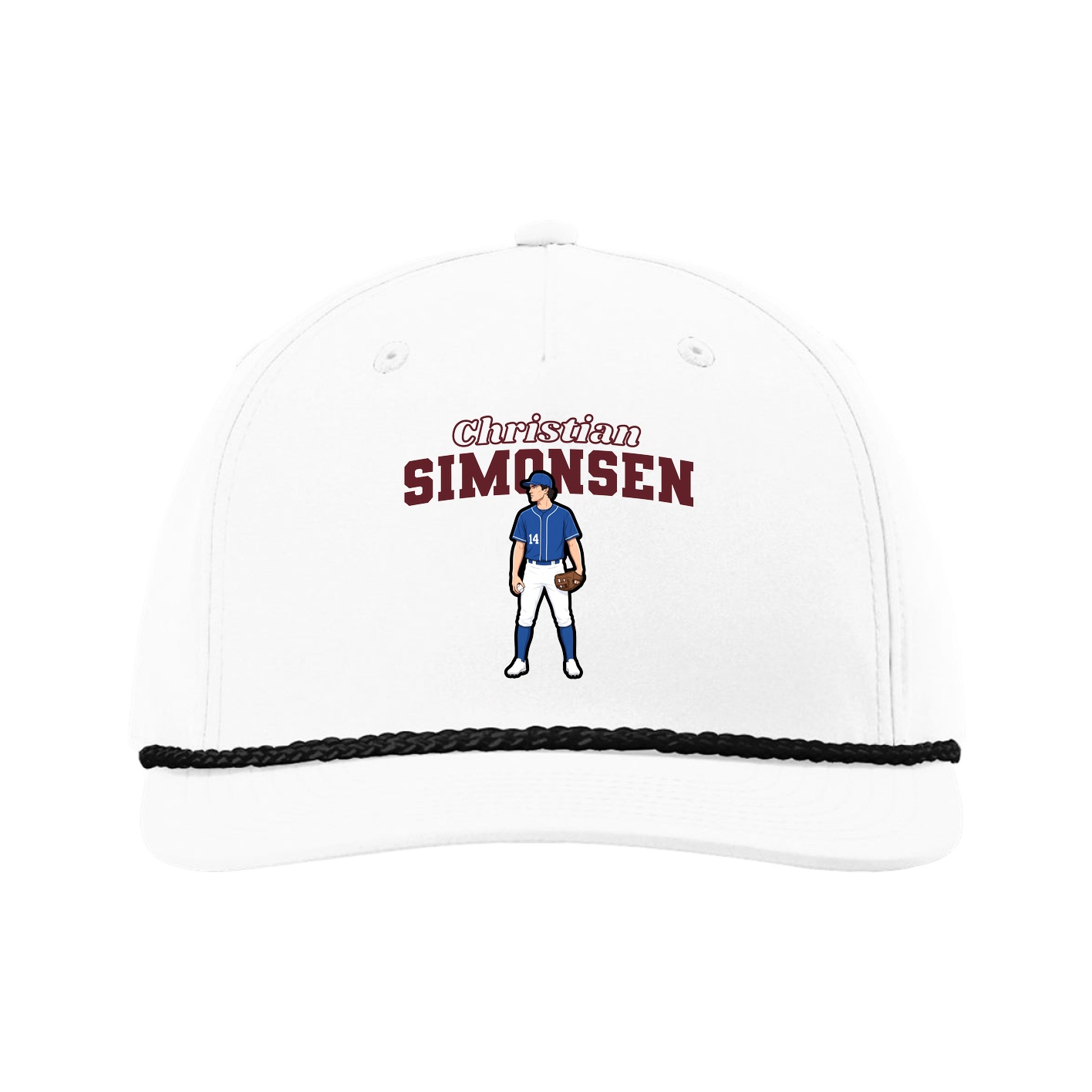 Five-Panel Classic Rope Cap — Name Arch in White