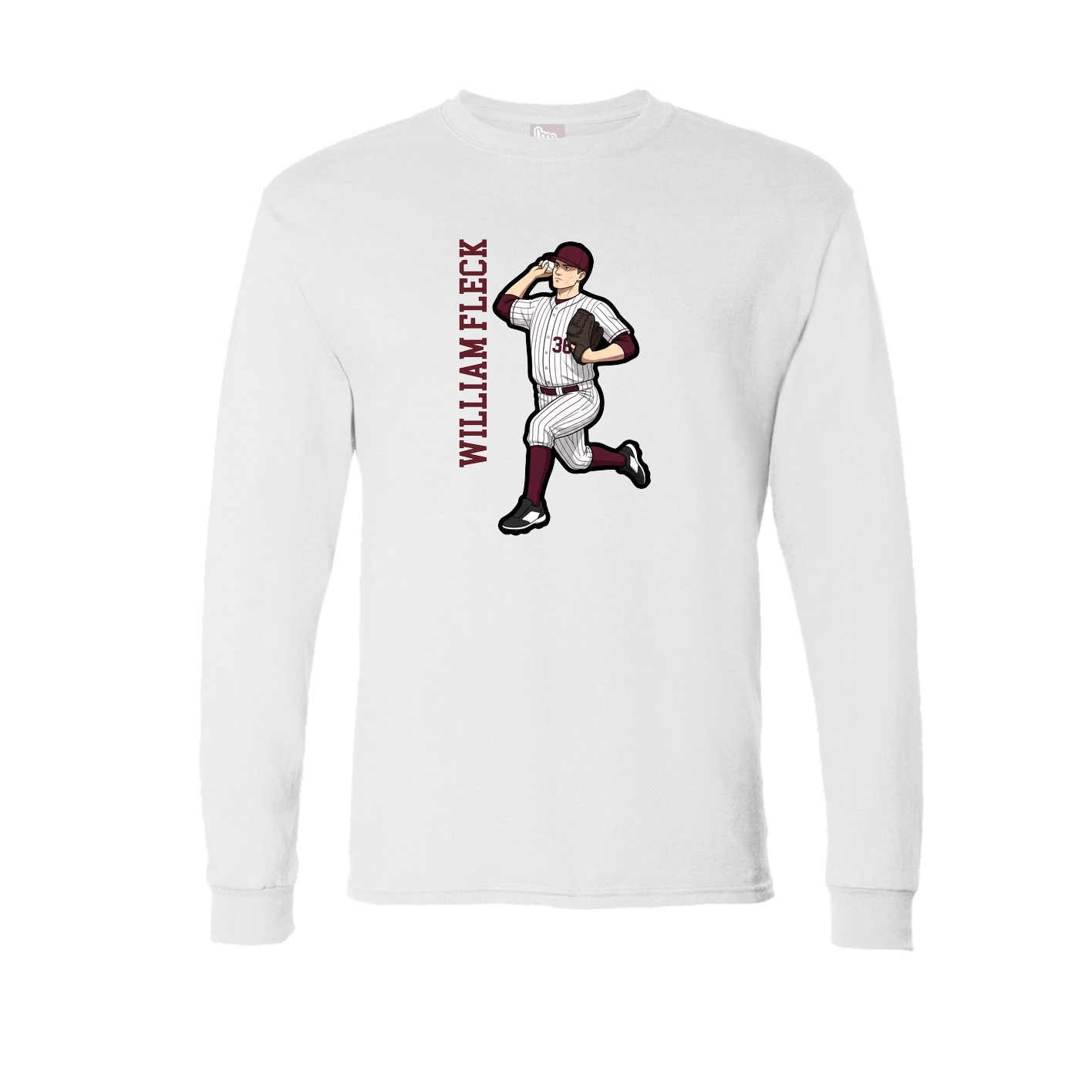 Long Sleeve Tee — Name Vertical in White