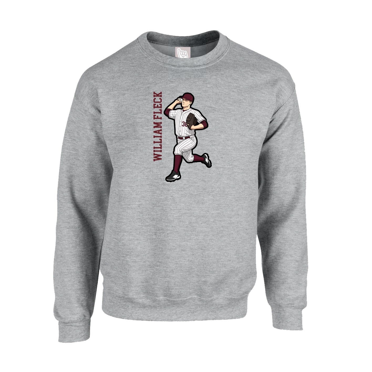 Fleece Crew — Name Vertical in Grey