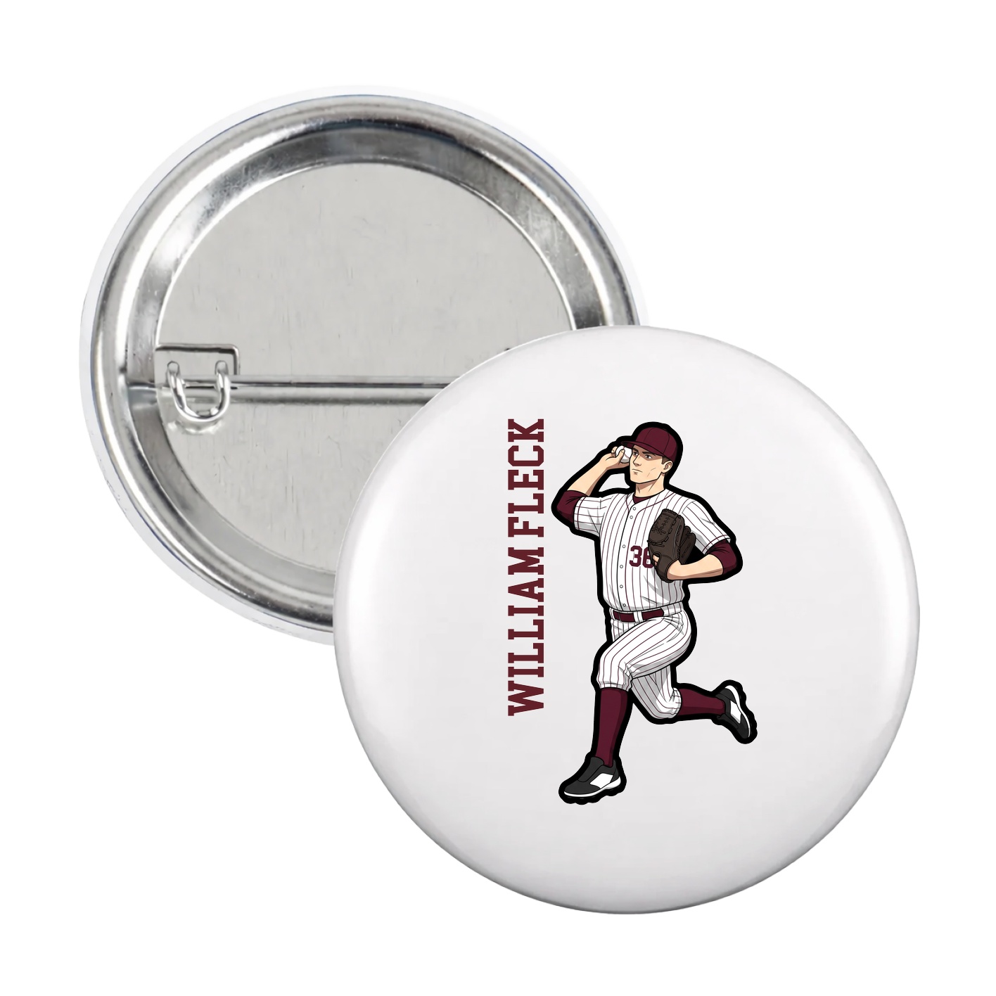 Game Day Button — Name Vertical in White