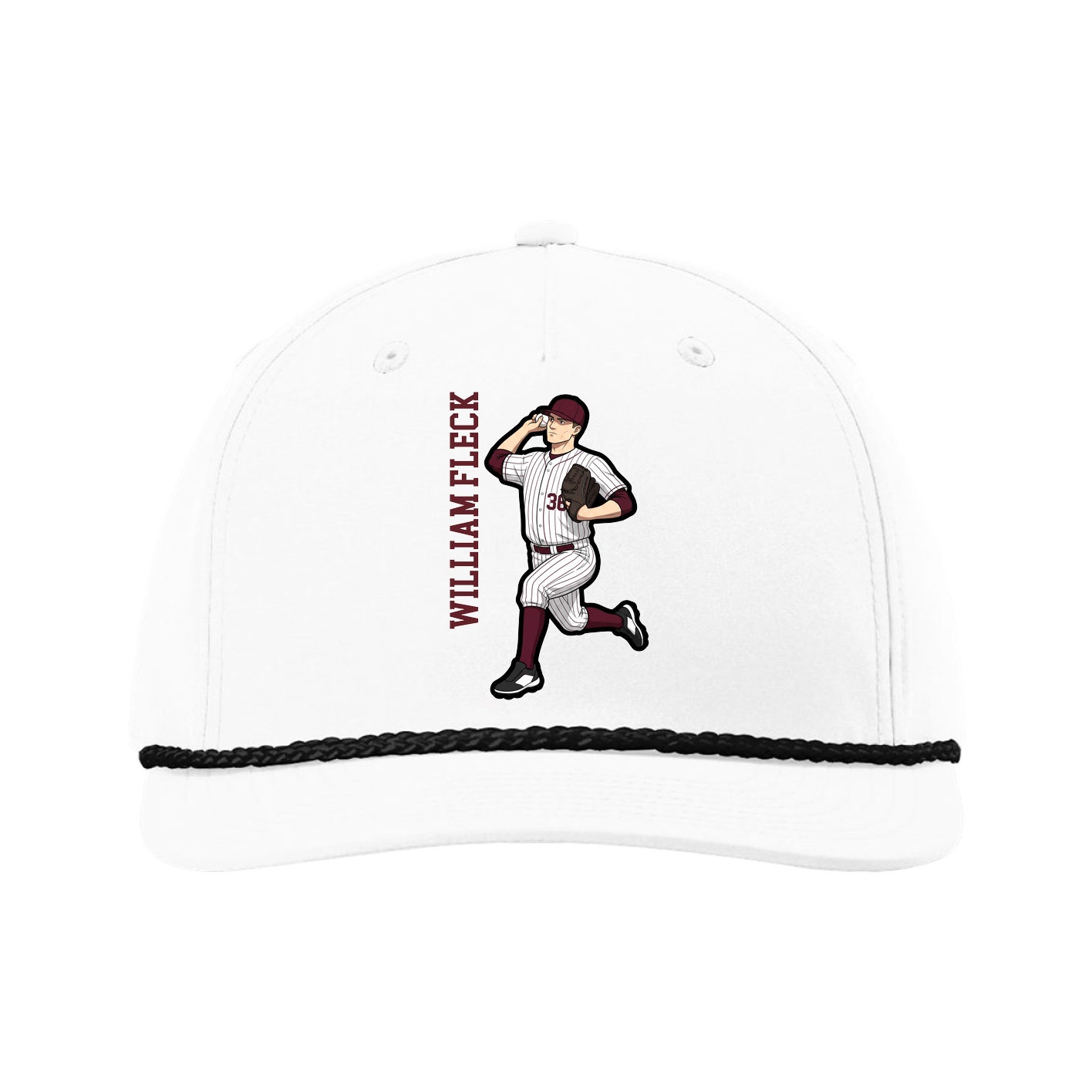 Five-Panel Classic Rope Cap — Name Vertical in White