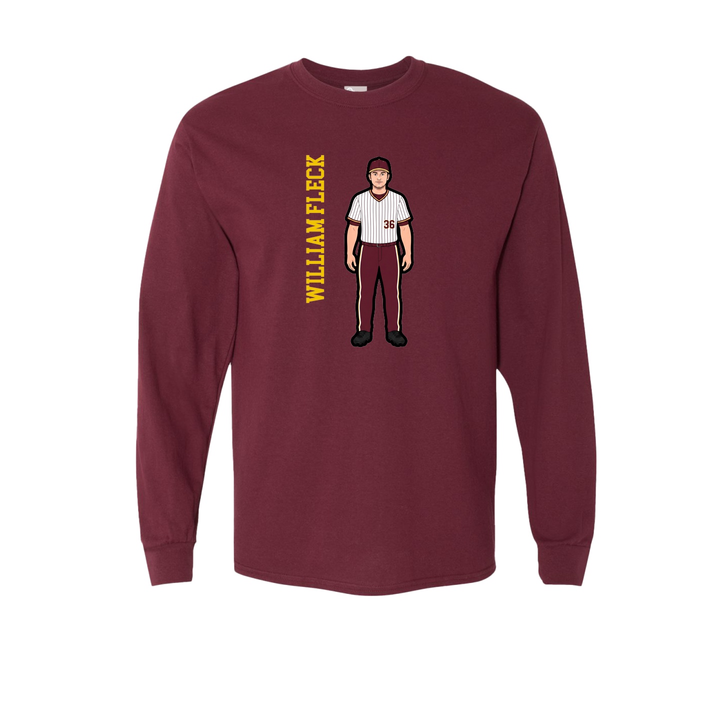 Long Sleeve Tee — Name Vertical in Maroon