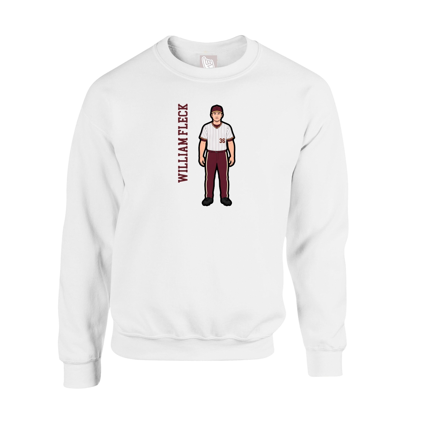 Fleece Crew — Name Vertical in White