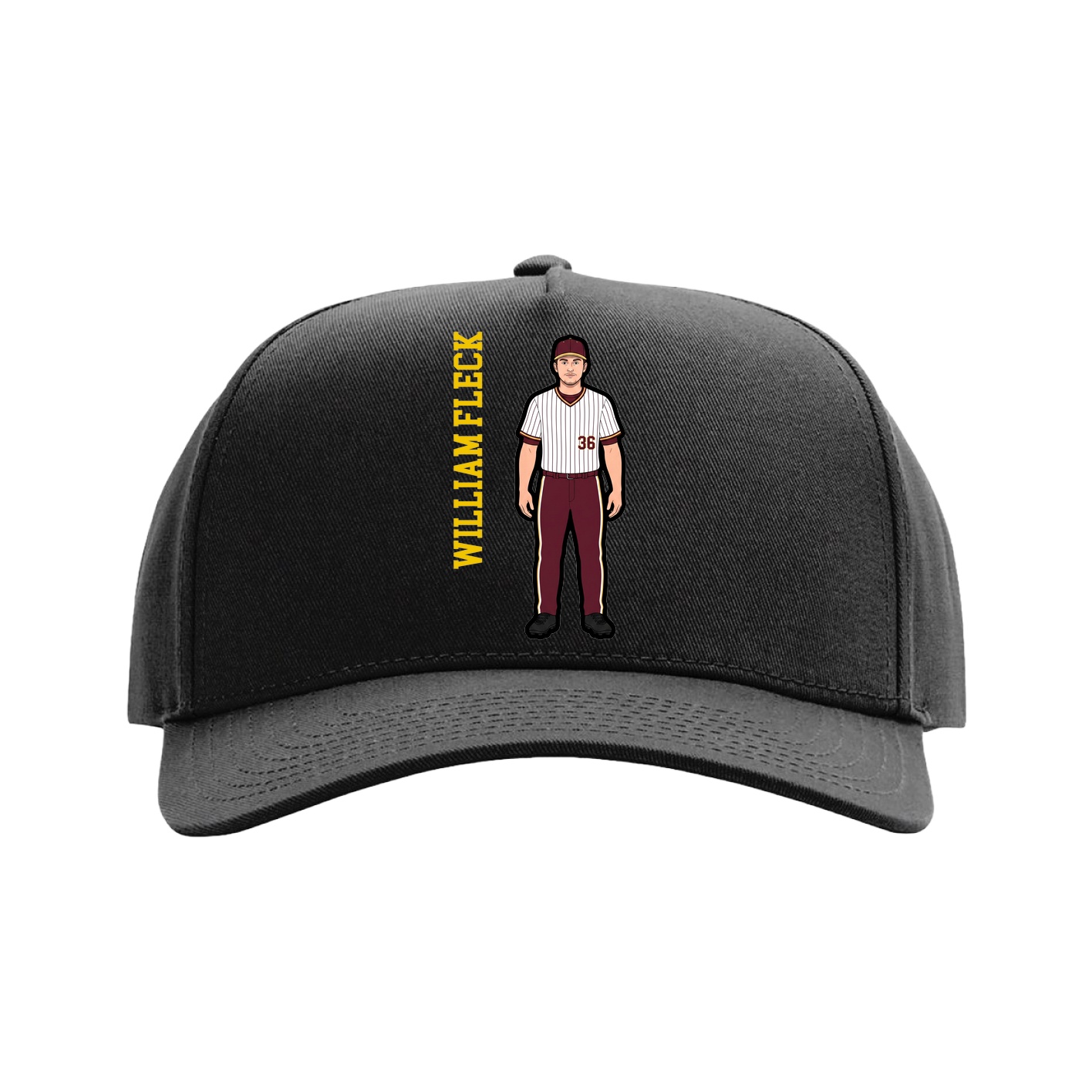 Full Fabric Five-Panel Champ Cap — Name Vertical in Black