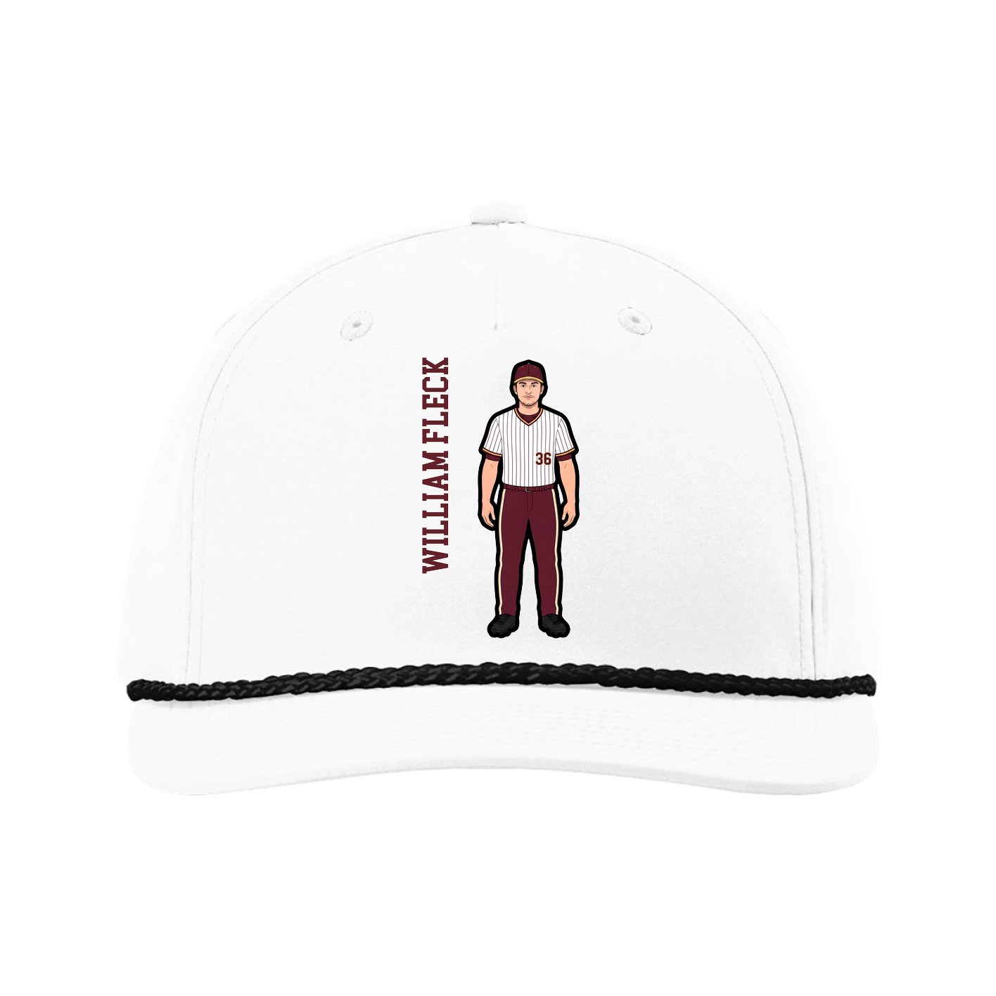 Five-Panel Classic Rope Cap — Name Vertical in White