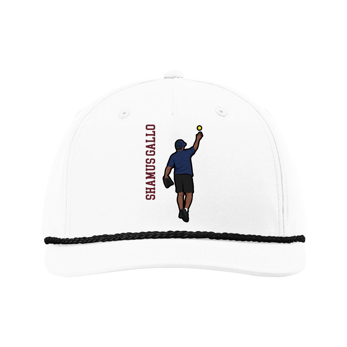 Five-Panel Classic Rope Cap — Name Vertical in White