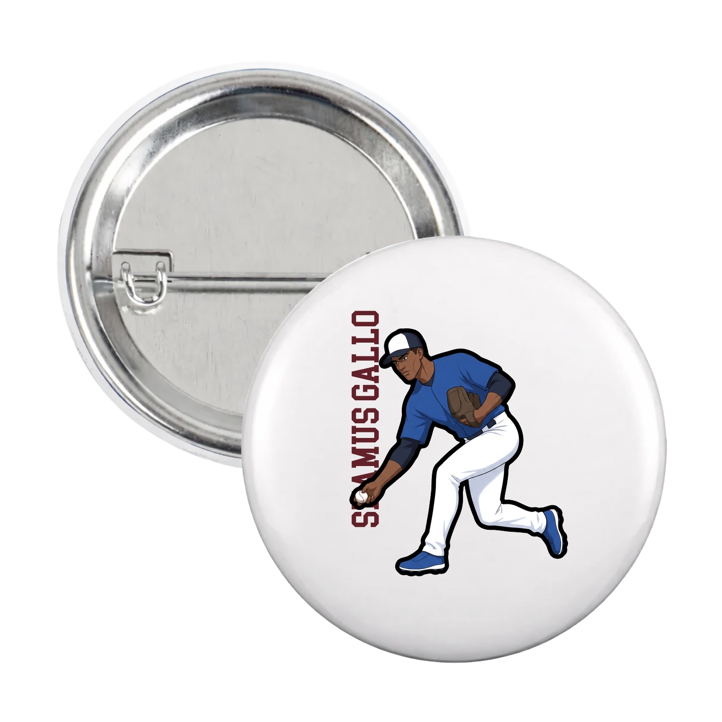 Game Day Button — Name Vertical in White
