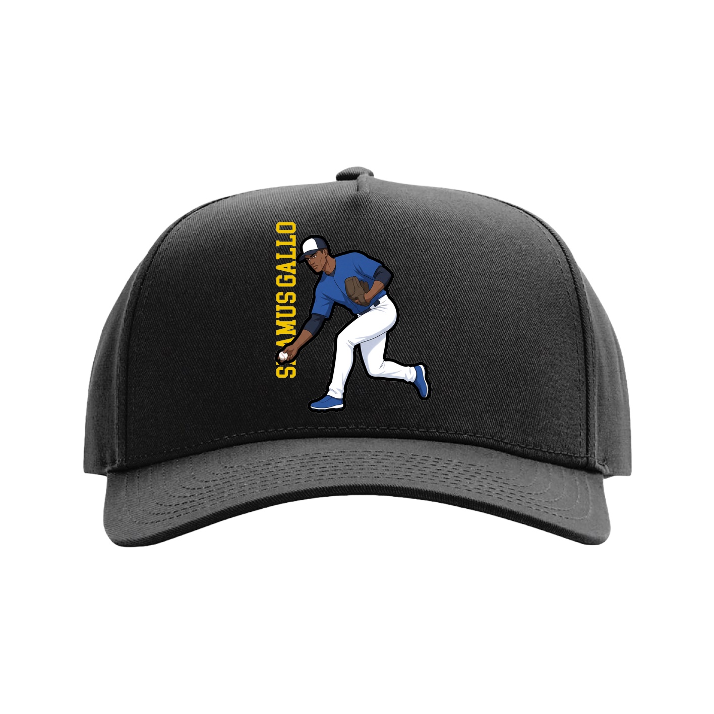 Full Fabric Five-Panel Champ Cap — Name Vertical in Black