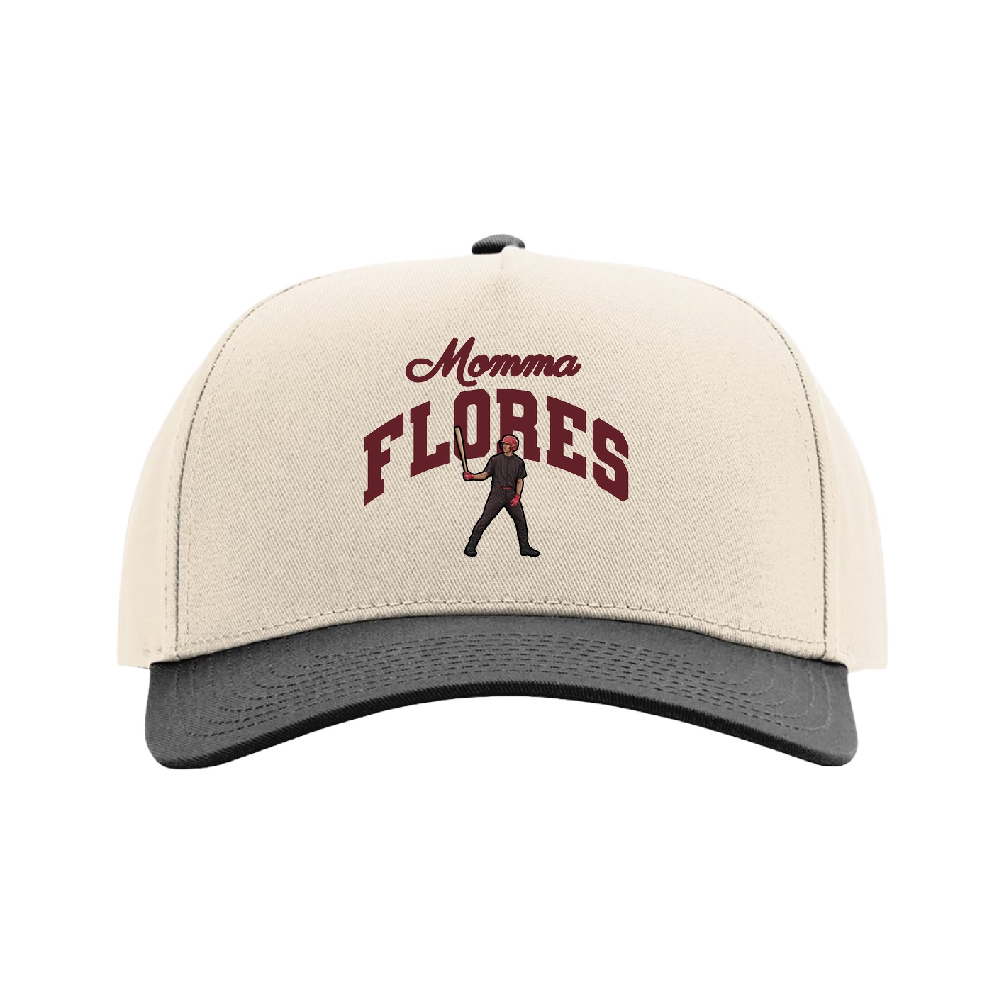 Full Fabric Five-Panel Champ Cap — Mothers Day Arch in Cream/Black