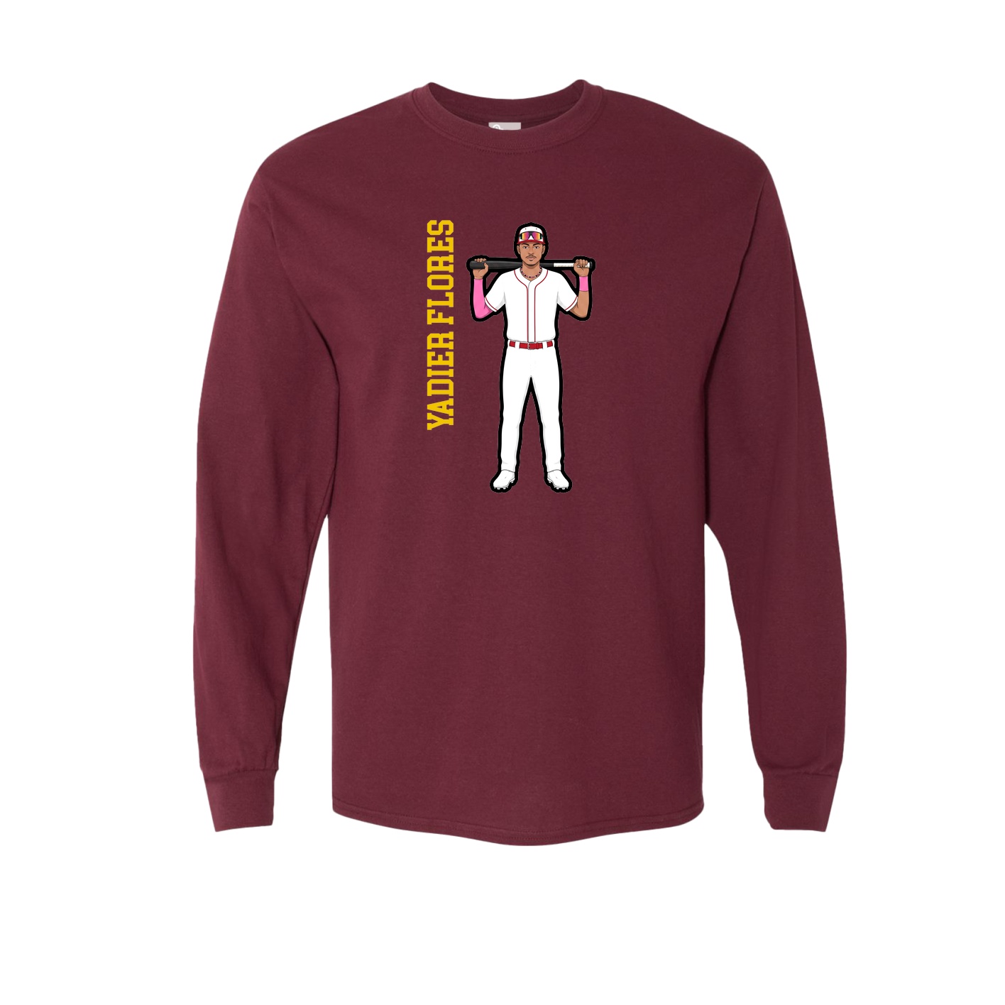 Long Sleeve Tee — Name Vertical in Maroon