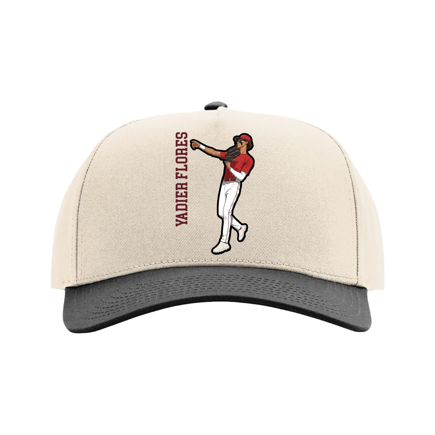 Full Fabric Five-Panel Champ Cap — Name Vertical in Cream/Black